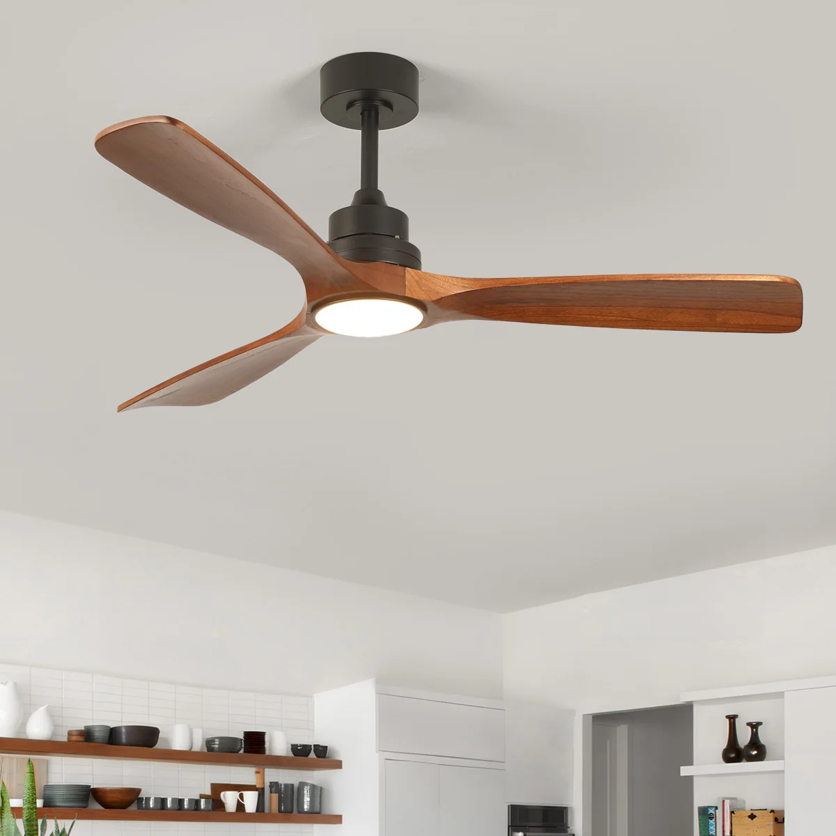 Karlena 52'' Modern Farmhouse Dimmable Ceiling Fan with LED Lights and Remote Control 3 Colors 6 Speeds Reversible Noiseless DC Motor