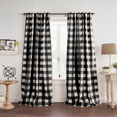 Grainger Buffalo Check Curtain Panel, Black, 52" x 84"