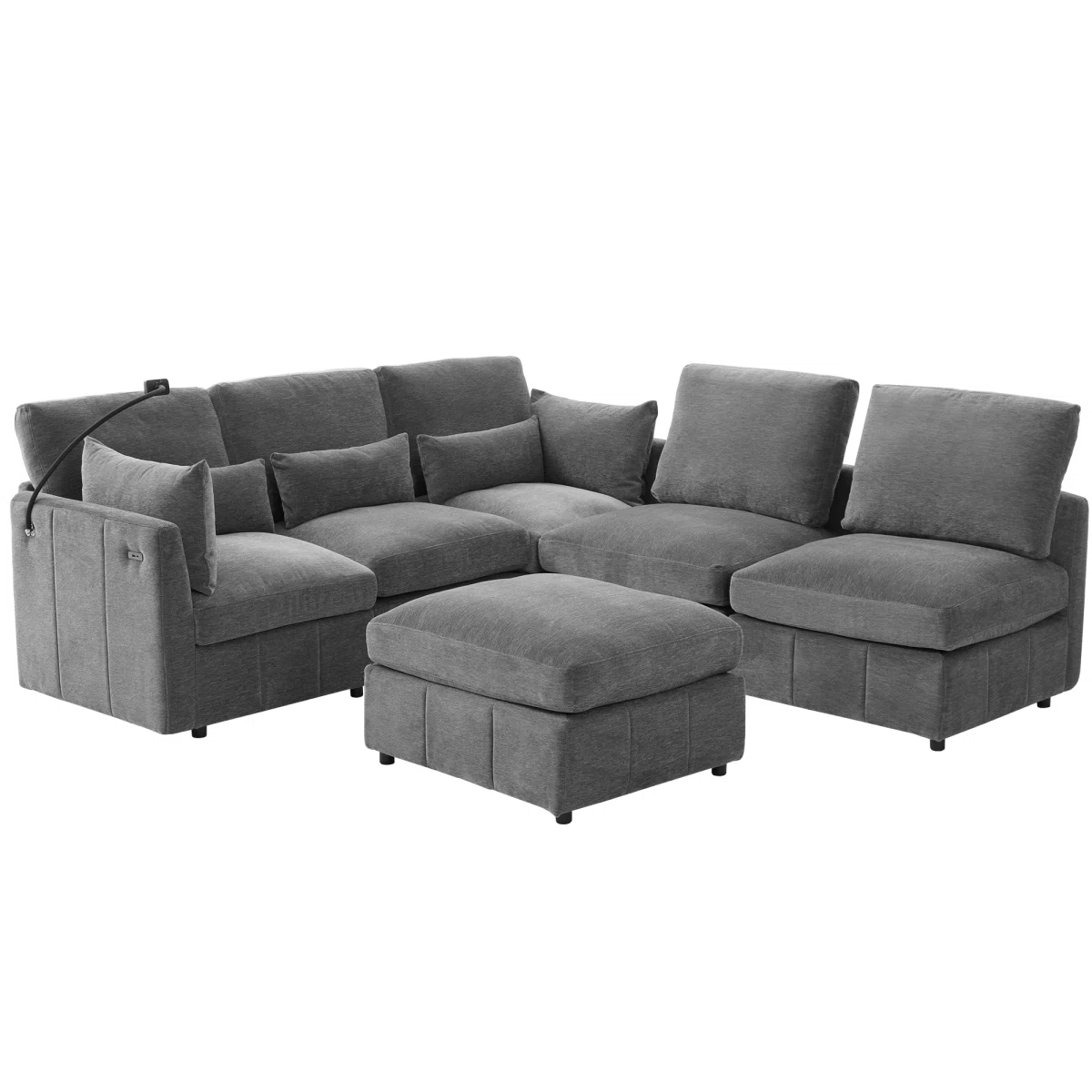 Box 2/3 Modern Sectional Sofa Modular Sofa 85.4" Ushaped Sofa Couch Sofa Bed Lshaped Sofa With A Movable Ottoman And Two USB Ports And A Phone Holder For Living Room