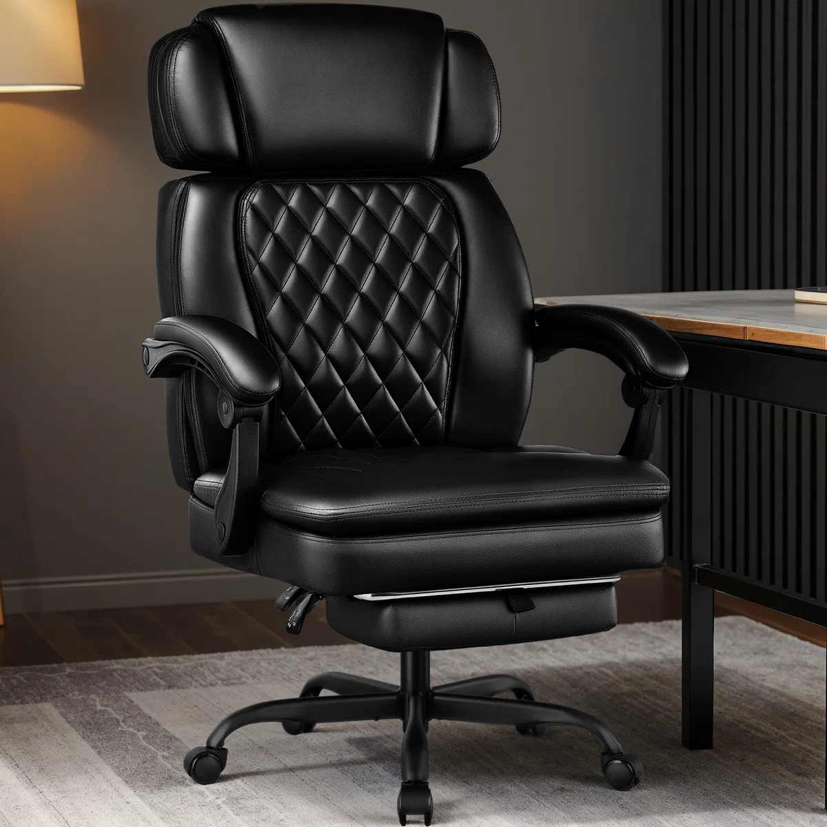 Lark Manor™ 400LBS High Back Office Chair With Adjustable Headrest, Big And Tall Office Chair With Foot Rest, Reclining Executive Office Desk Chair For Heavy People