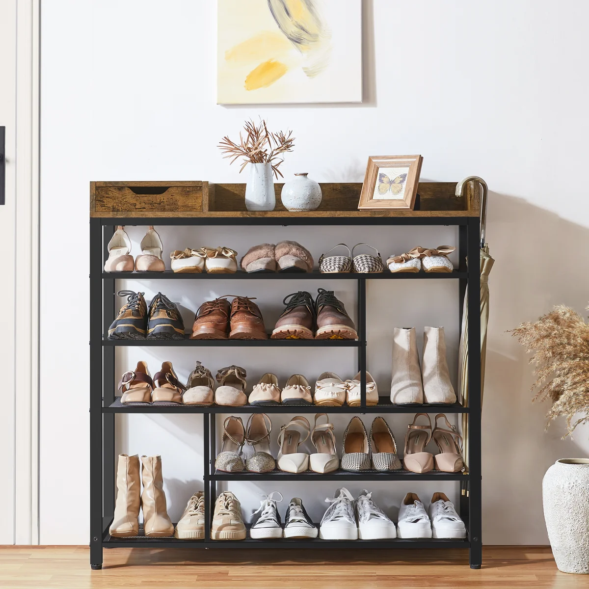24 Pair Shoe Rack 6-Tier for Footwear Book Flowerpots with Storage Box