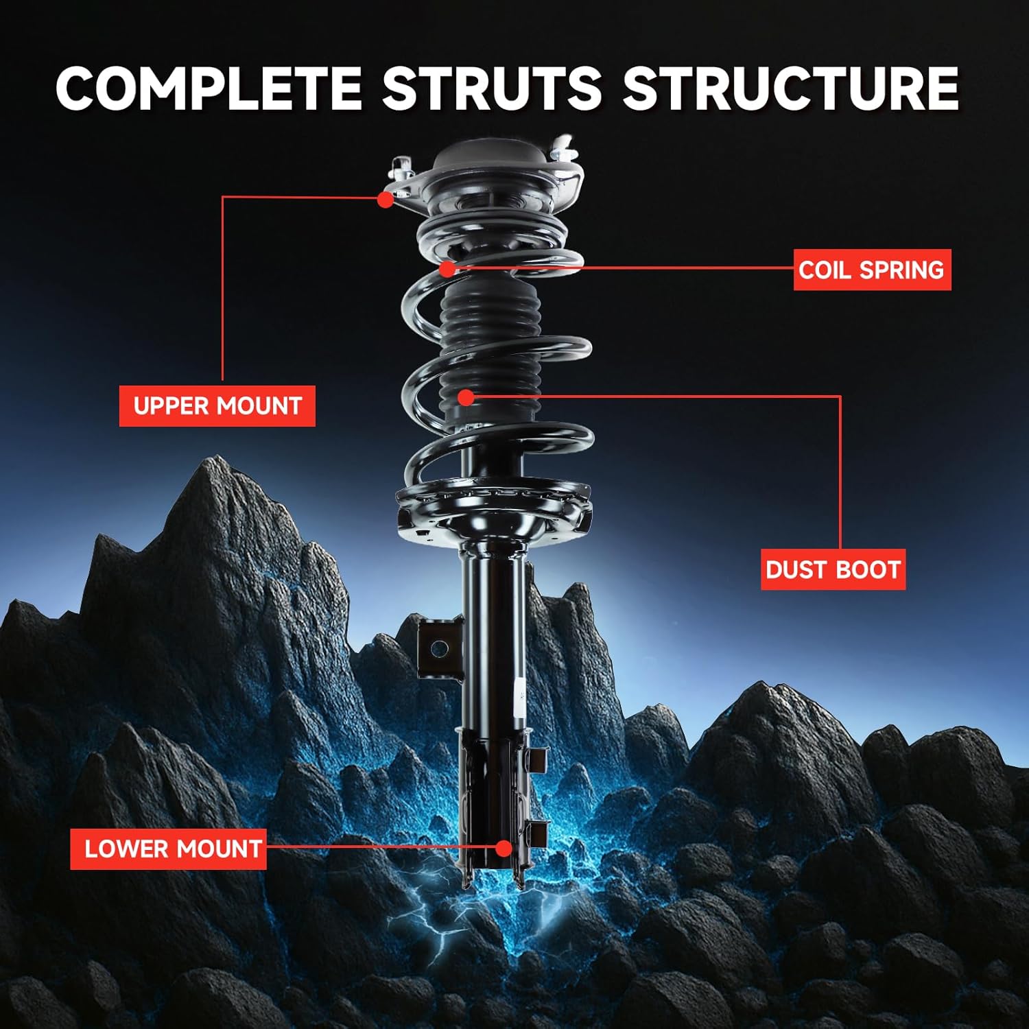 VibeUp Rear Pair Complete Struts Shock Absorber for Hyundai Tucson 2005-2009, for Kia Sportage 2005-2010, L4 2.0L/V6 2.7L, 172221 172222 Struts with Coil Spring Assemblies Rear for Hyundai Tucson & Kia Sportage