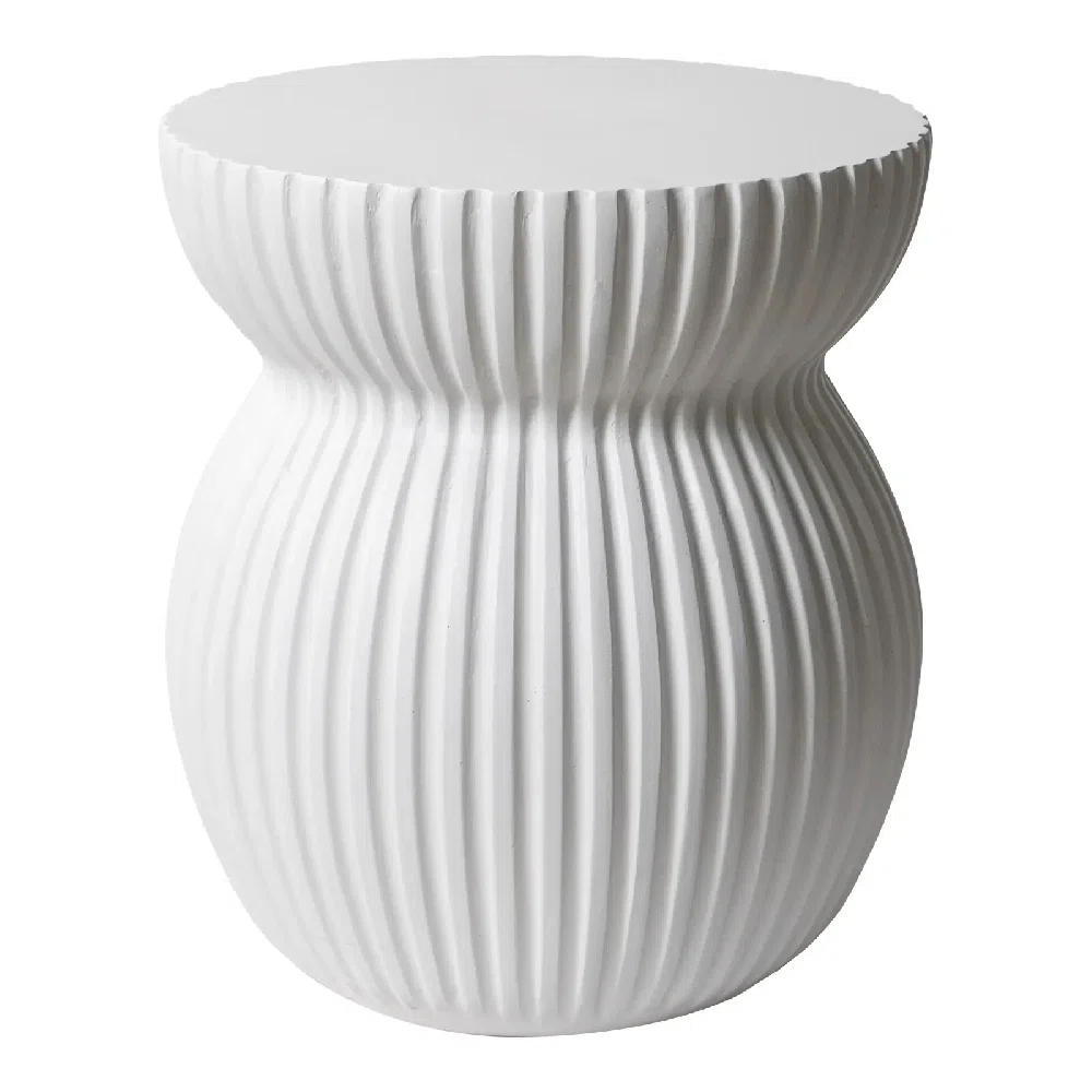 Mander Fiberstone Side Table – Ribbed Hourglass End Accent Table For Indoor Or Outdoor Use