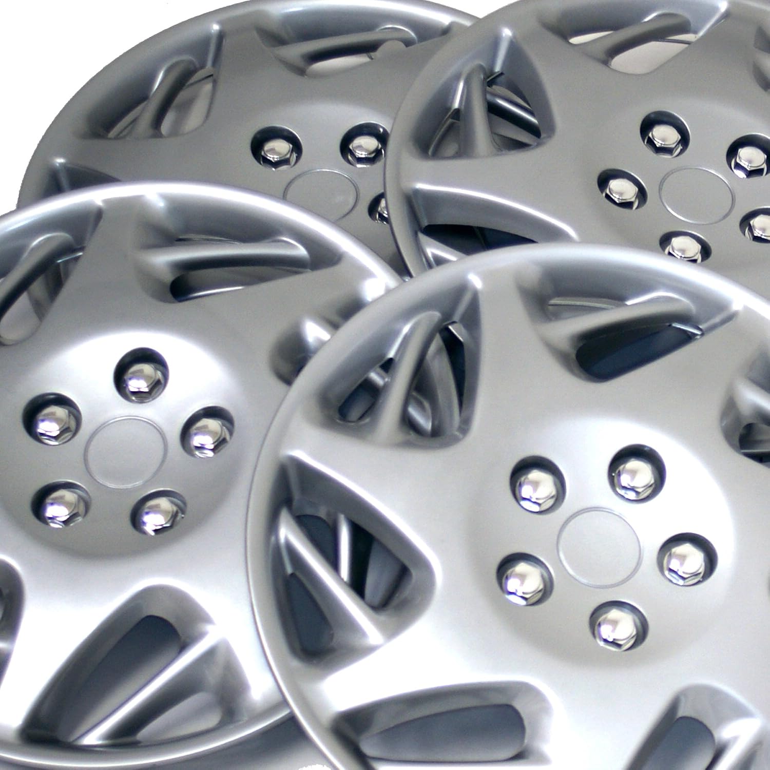 WSC3-007BS15 4pcs Set Snap-On Type (Pop-On) 15-Inches Metallic Silver Hubcaps Wheel Cover