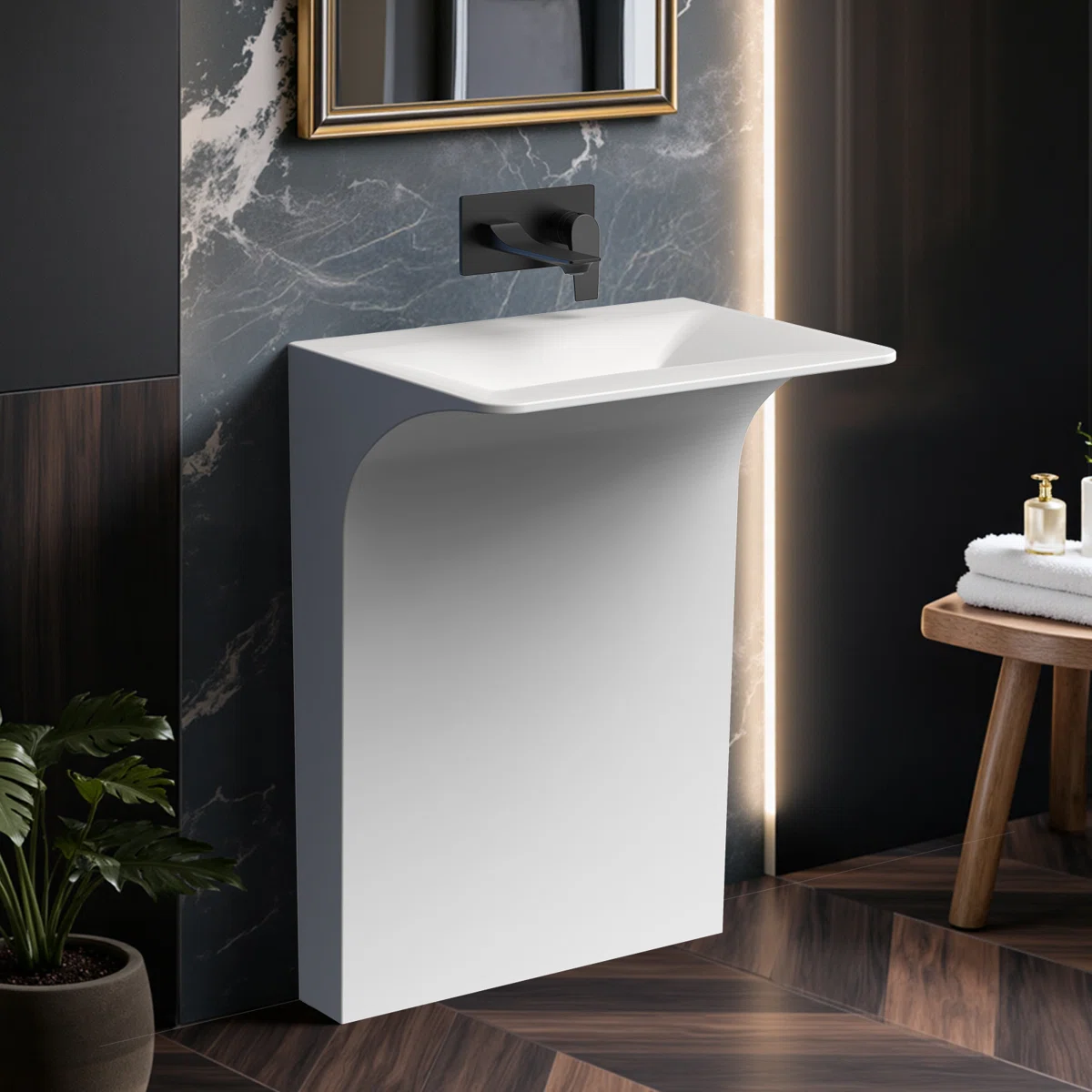 (Broken)33.2'' Tall Solid Surface Pedestal Sink,White Bathroom Sink