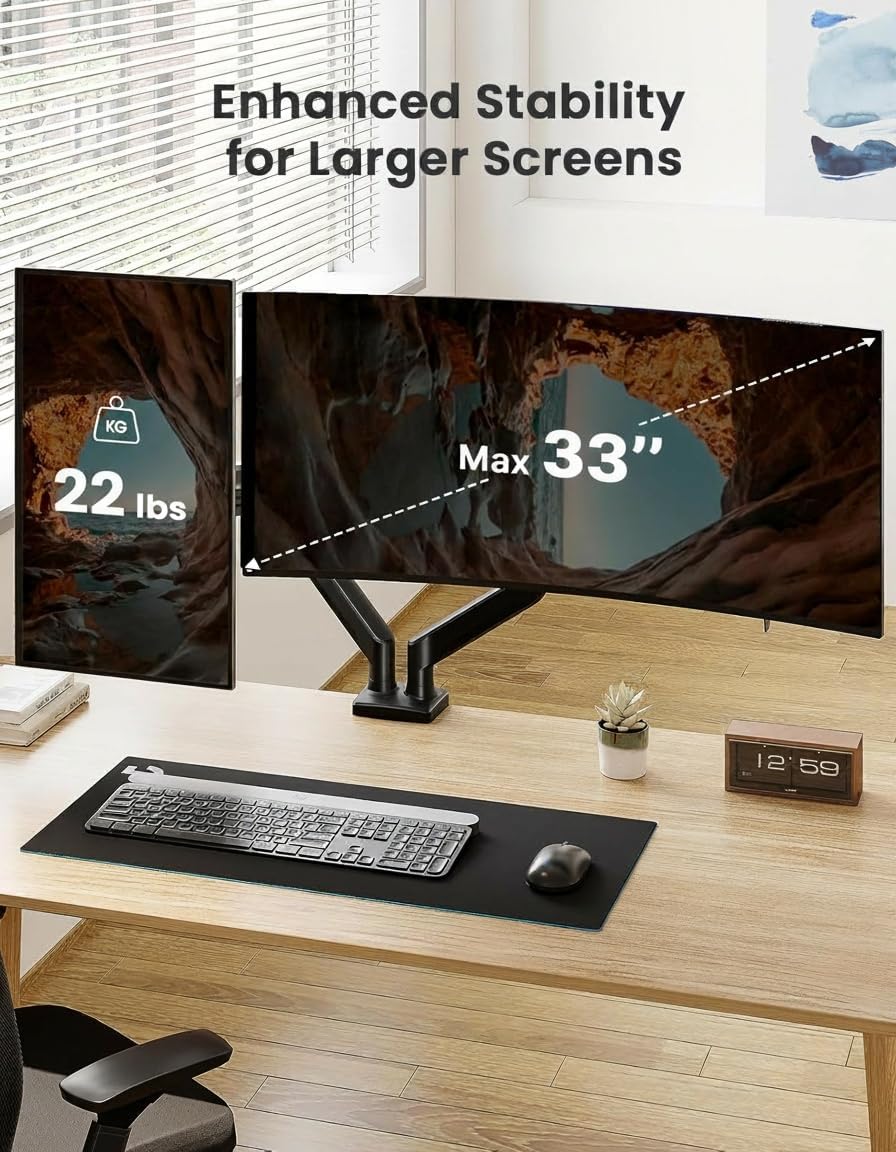 ErGear Dual Monitor Stand up to 33 inches Screen, Load-Bearing Max 22 lbs Each Arm, Adjustable Dual Monitor Mount, Sturdy Steel vesa Monitor Mount with Stable VESA 75x75 100x100mm Dual Arms 17-33