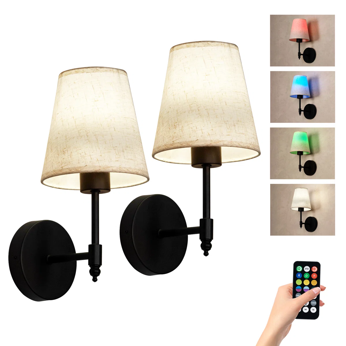 Battery Operated Fabric Wall Sconces with Remote Contro