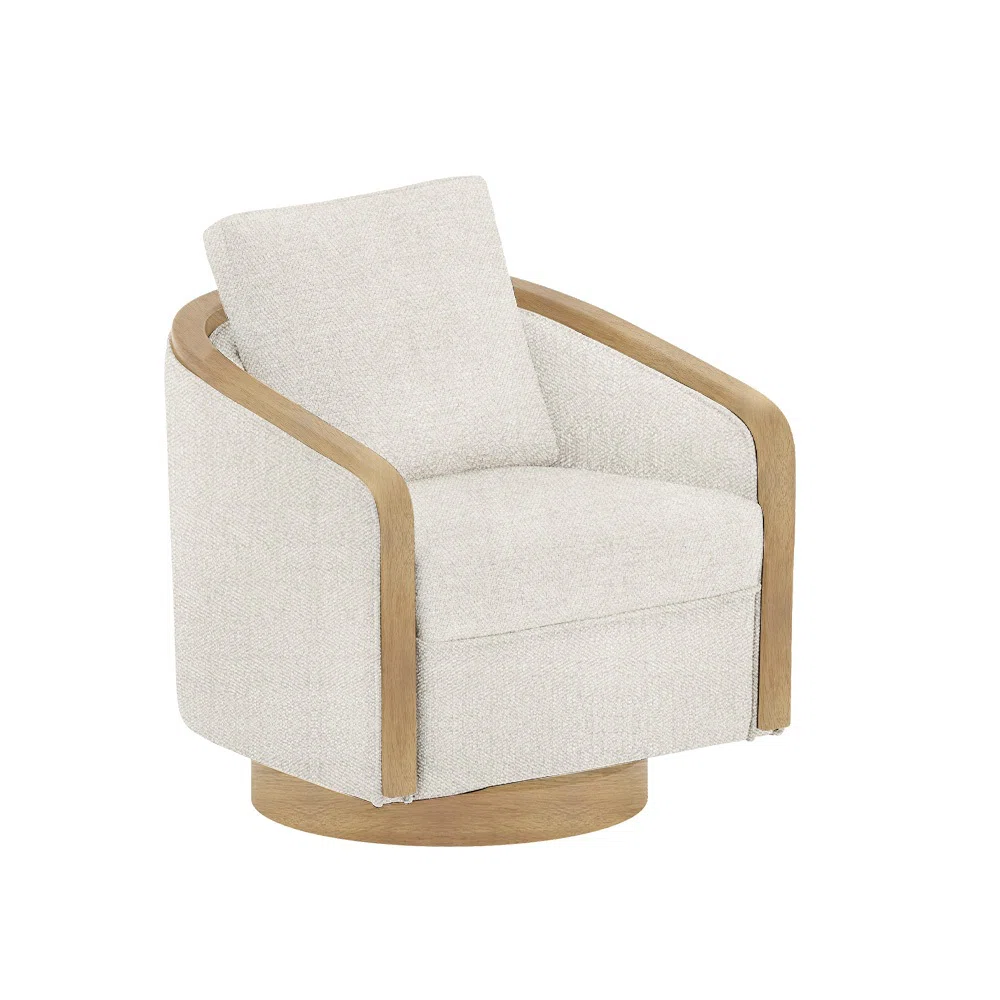 Dove 29.2" Wide Upholstered Swivel Accent Barrel Chair with Solid Wood Frame