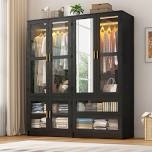 71 H Armoire With LED Sensor Lights, Acrylic Mirror, Drawers And Hanging Rod