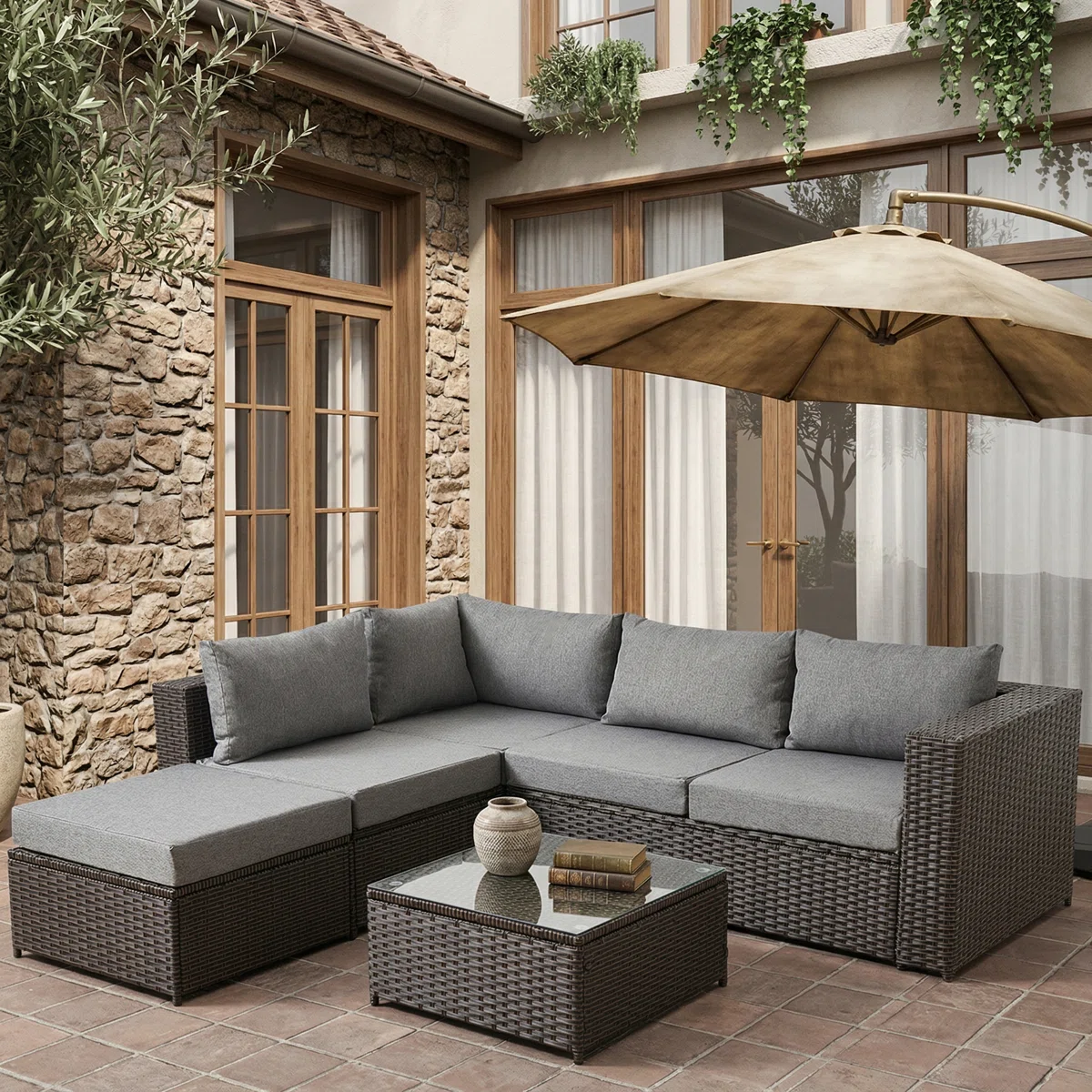 Box 2/2 4-Person Outdoor Wicker Sectional Sofa Set With Cushions