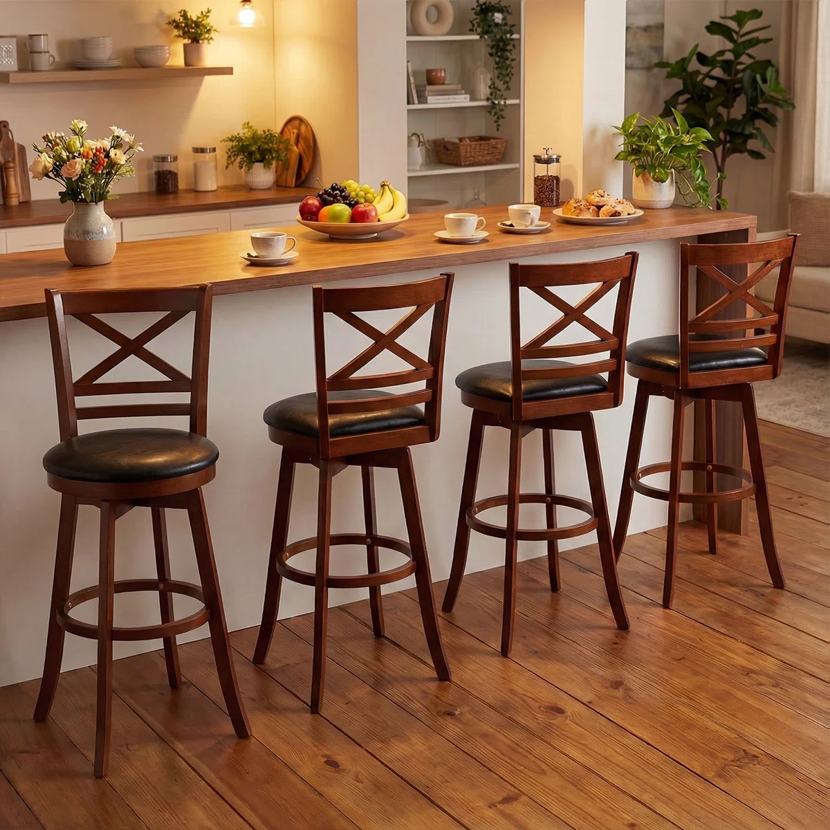 Swivel Set of 2 or 4 with Backrest Faux Leather Upholstered Seat for Pub