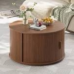 31.5 Modern Round Coffee Table With 360° Curved Sliding Door