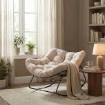 Outdoor Oversize Papasan Rocking Chair with Thick Cushion