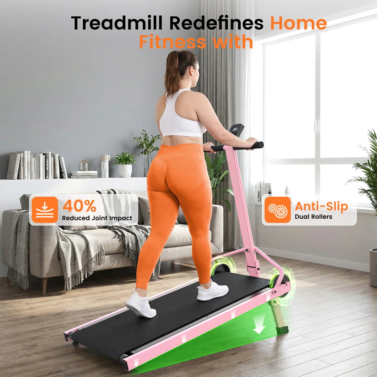 Treadmill With Handle Bar, Foldable Walking Pad With 15% Incline, Black