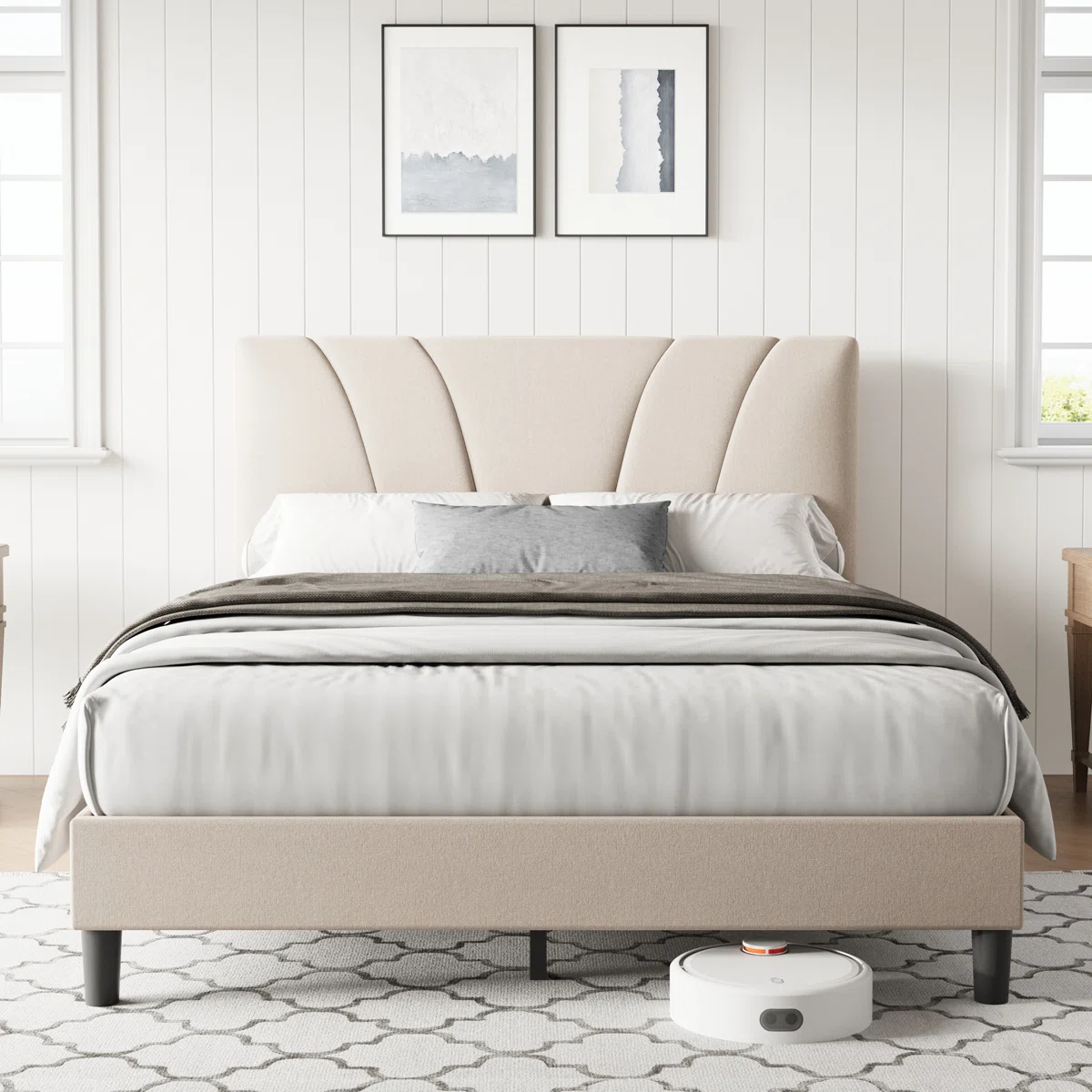 Upholstered Platform Bed with Adjustable Headboard