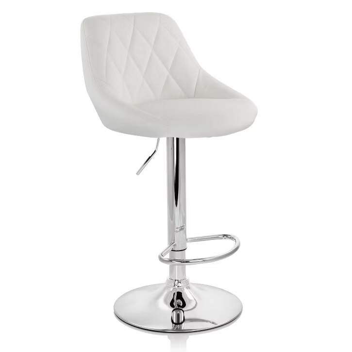 (NO LEGS) White Leather Barstool with Diamond Patterns