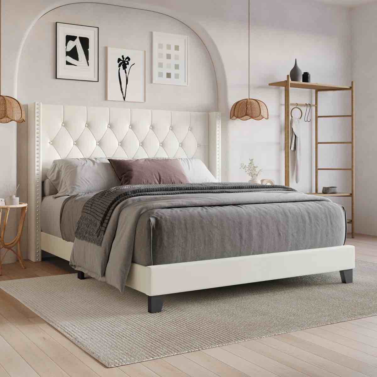 (INCOMPLETE) White Leather Bed Frame