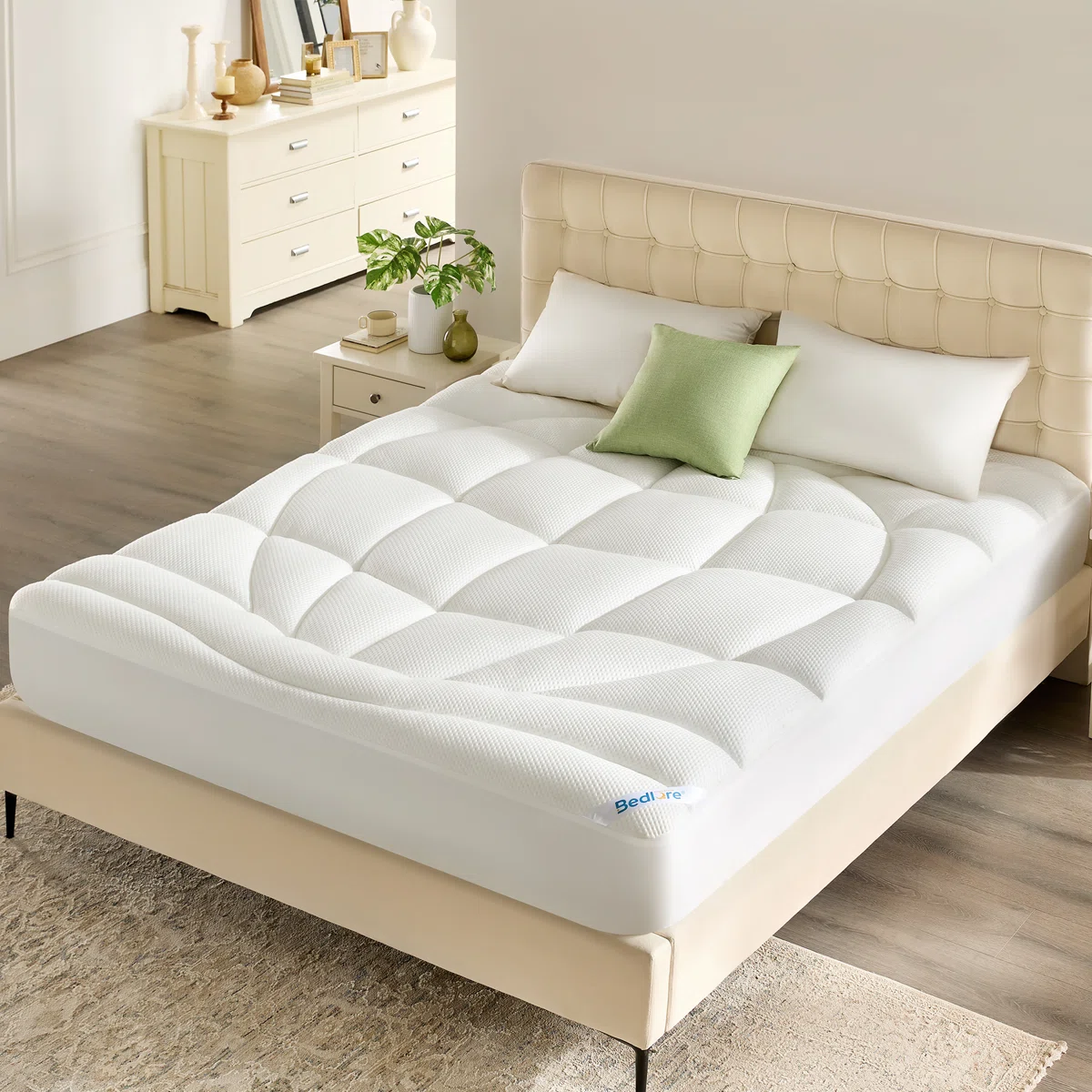 BEDLORE® Tencel Hypoallergenic Mattress Topper, Cooling＆Breathable Pillow Top Mattress Pad with 6-18'' Deep Pocket, Soft Bed Topper for Back Pain Relief