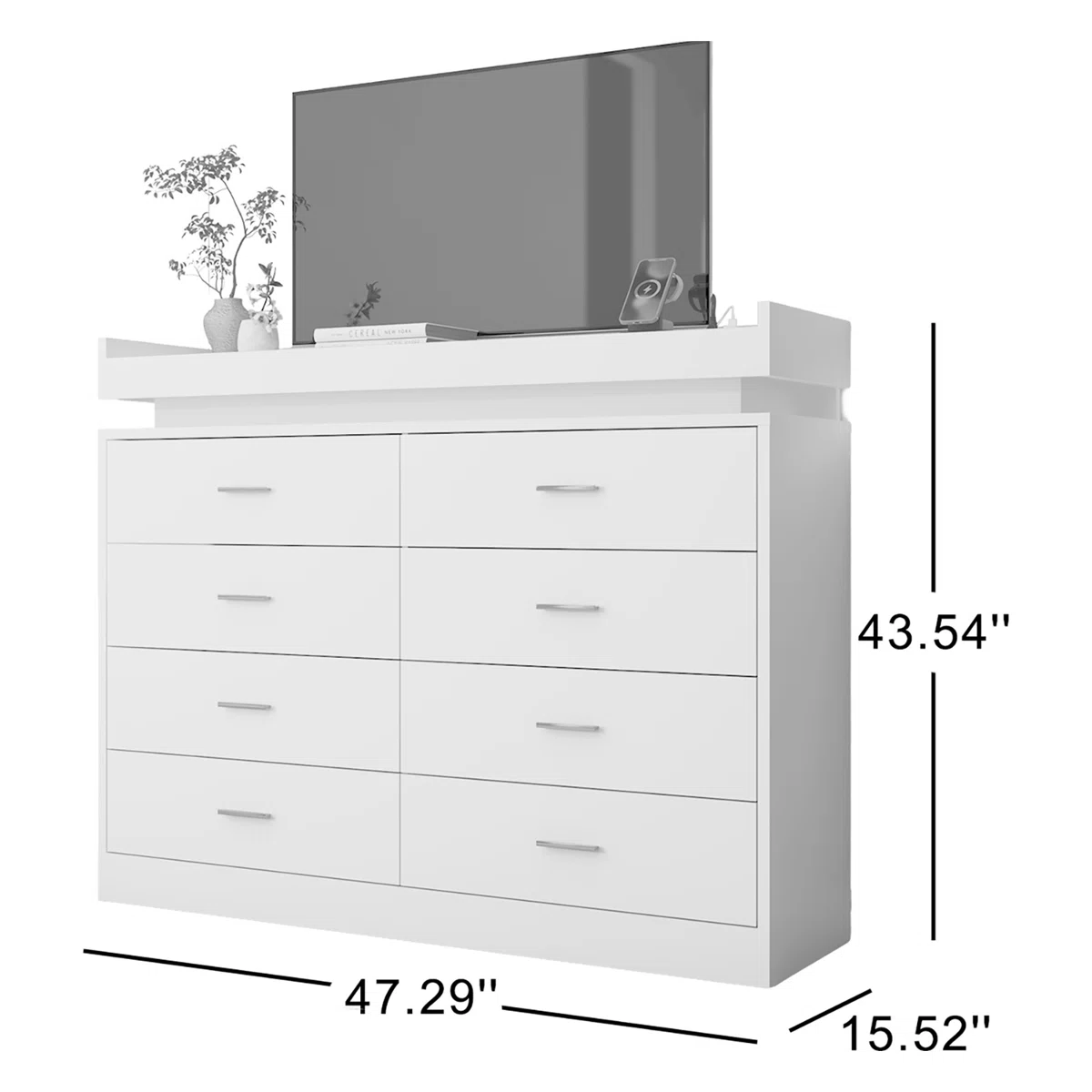 8 Drawer 47.29" W Dresser With LED Light, Sockets, Type-C Port And USB Port