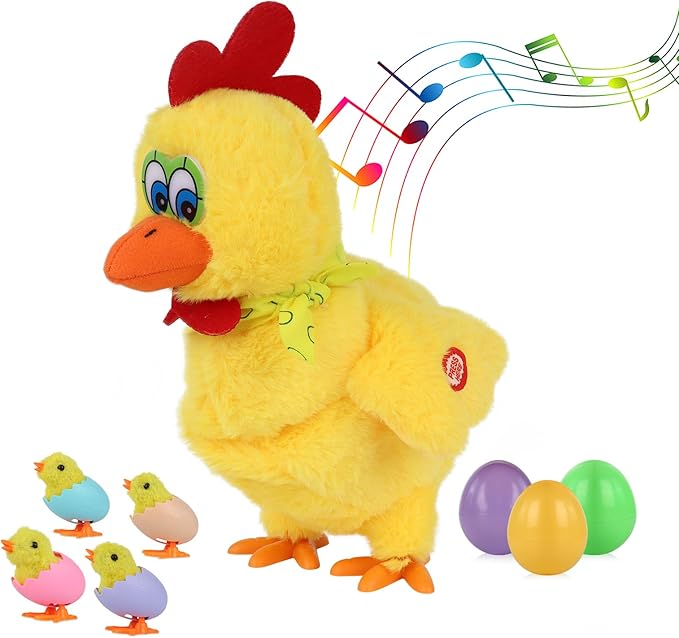 YIER F-chick01-yellow HBBHML Plush Electric Stuffed Laying Egg Chicken Toy