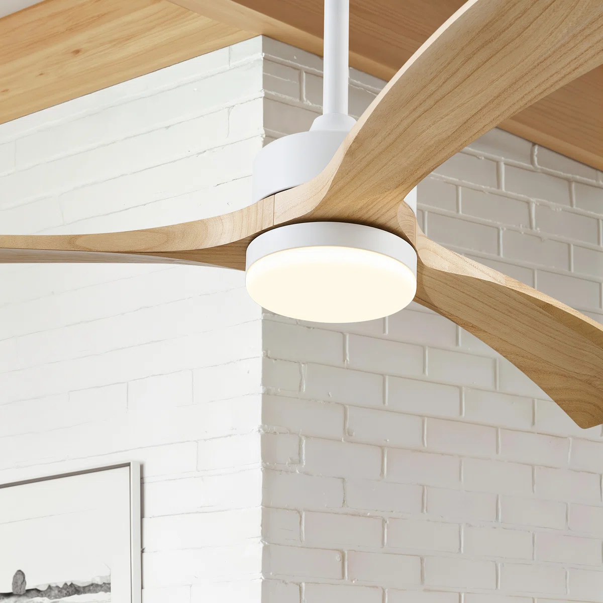 52" 3 - Blade Solid Wood Transitional Modern Farmhouse Dimmable Ceiling Fan with LED Light and Remote