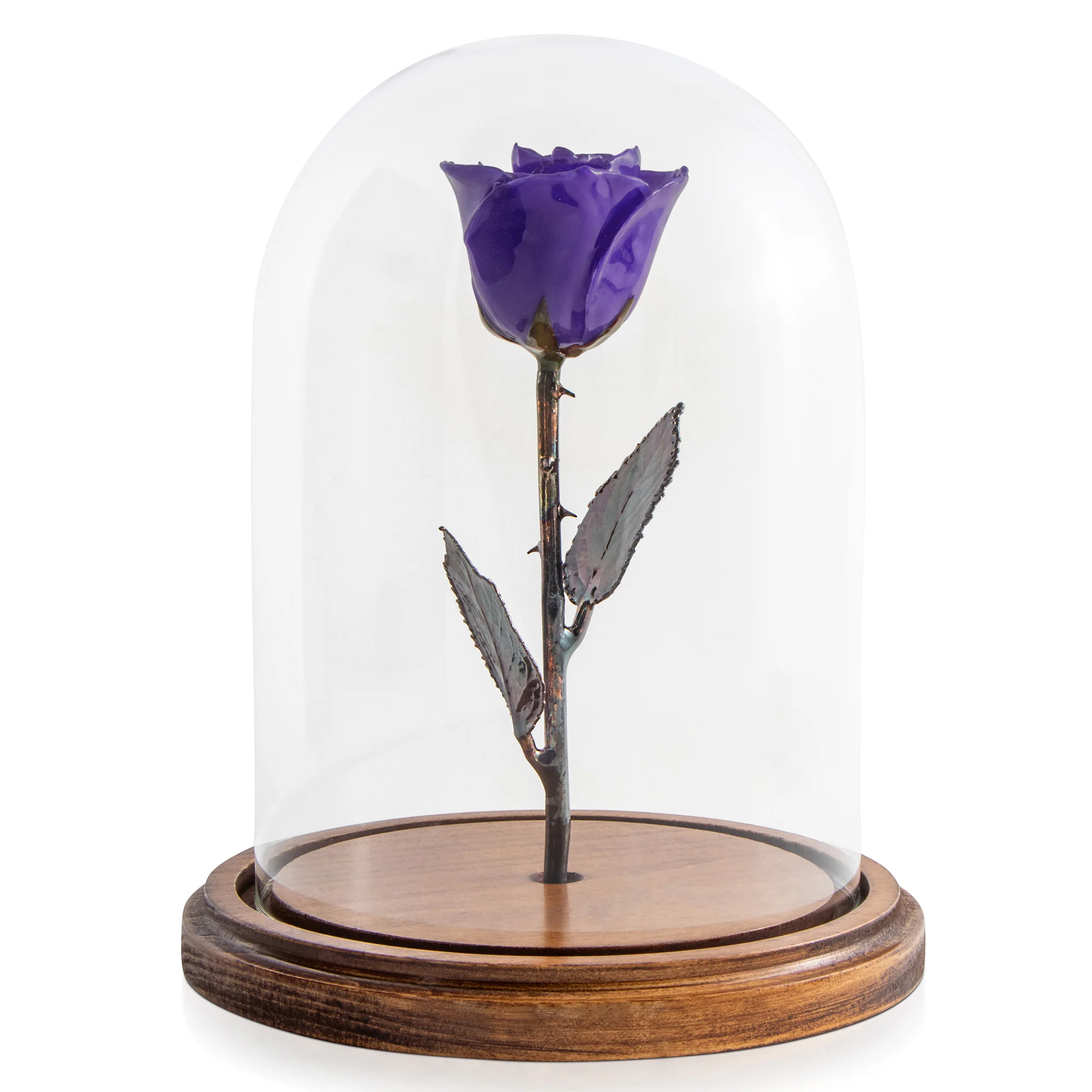 Enchanted Rose Purple Crochet Flower in Glass Dome with LED Lights