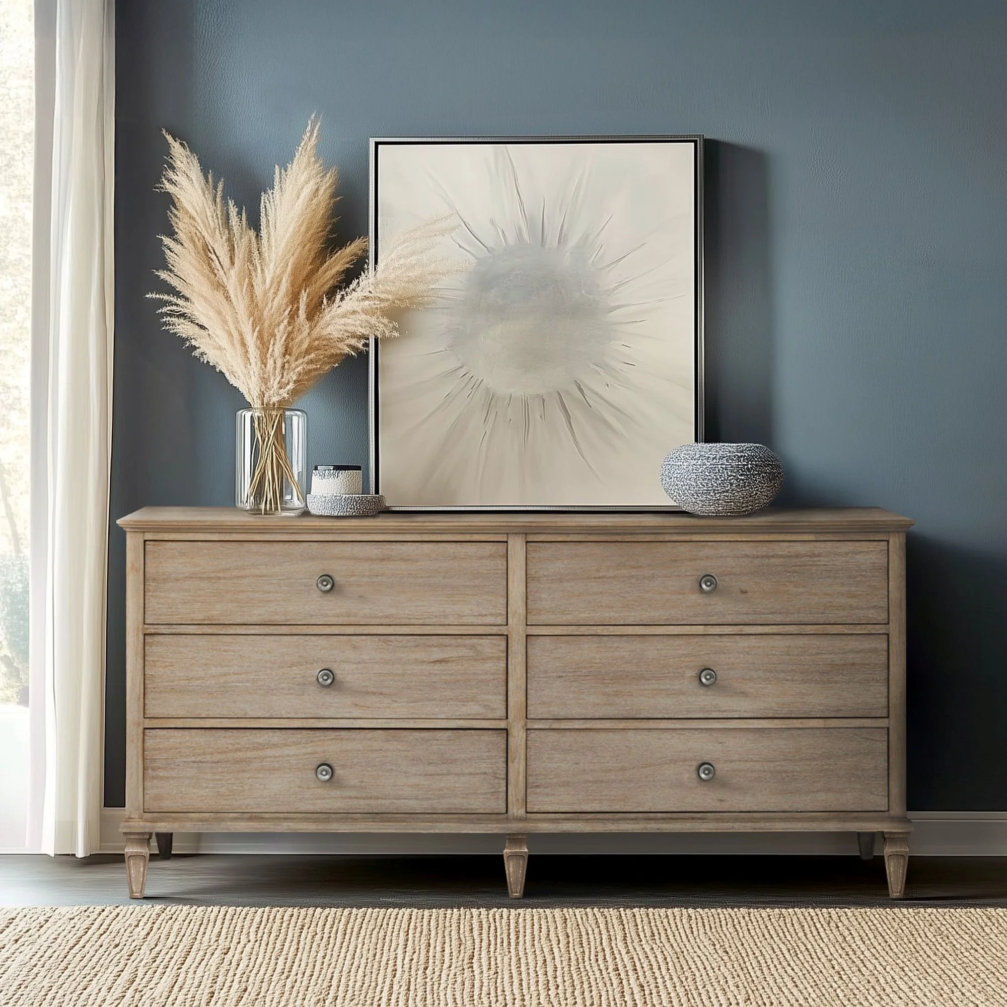 (Damaged drawer)Victoria 6-Drawer Double Wide Wood Dresser