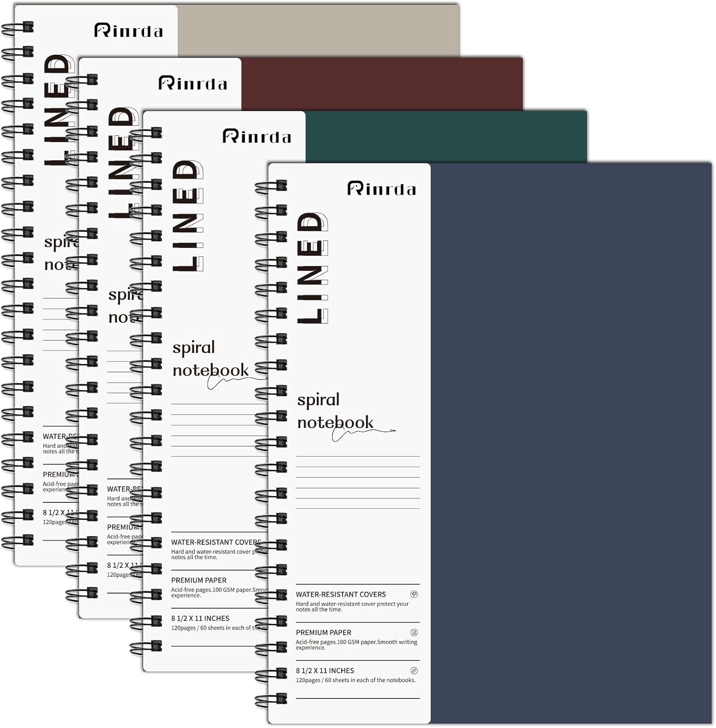 Amazon.com : Rinrda Lined Notebook Spiral Notebook 8.5" x 11"-4 Pack Large Journal Hardcover Notebook 7mm College Ruled Notebook 120 Pages 100 GSM Thick Hardcover Journal for School (LINED, Mult-color) : Office Products