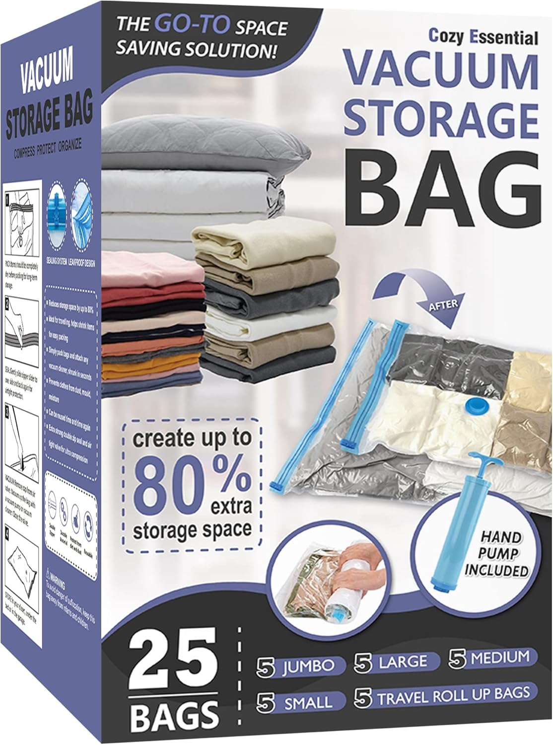 Cozy Essential Vacuum Storage Bags - 25 Piece Set