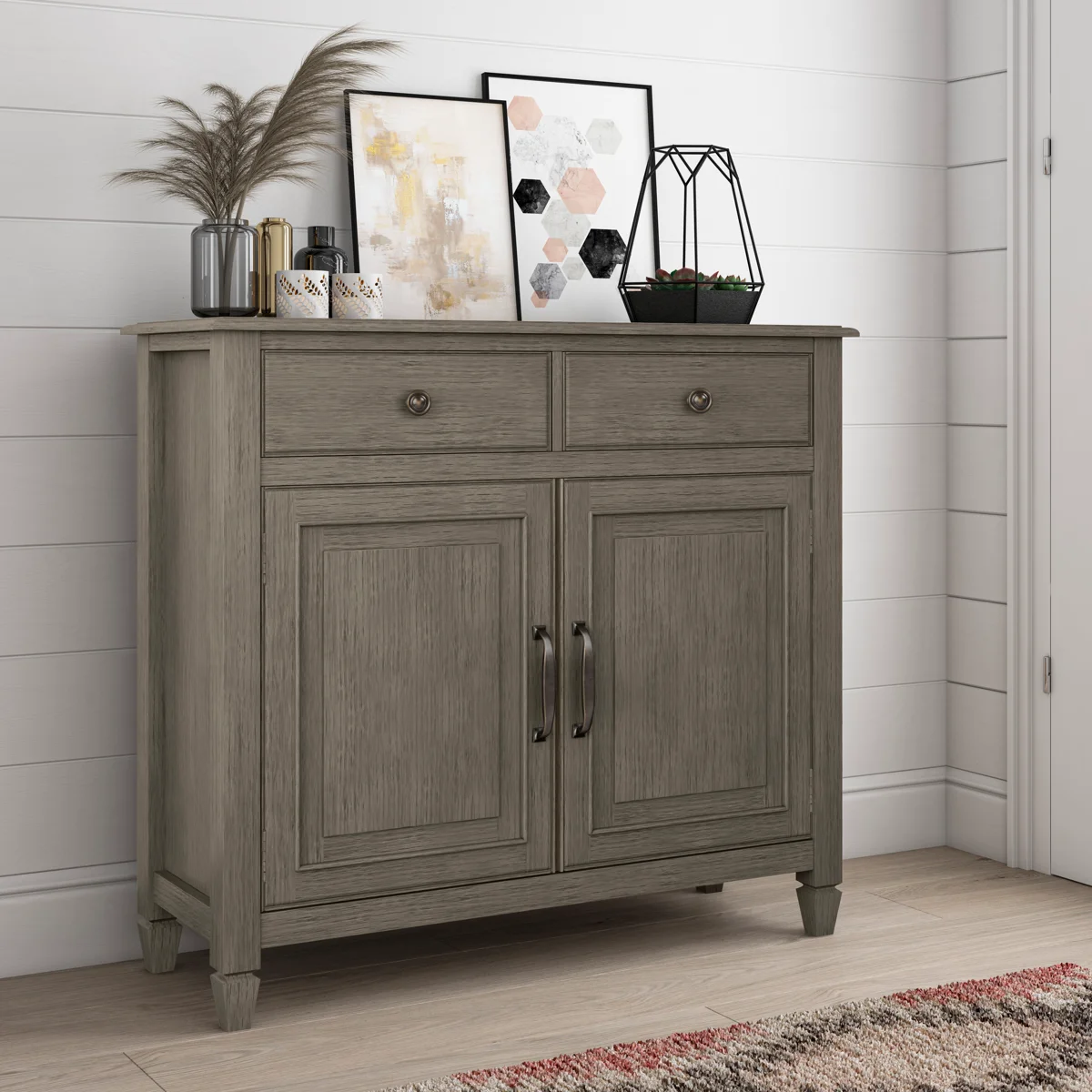 Connaught 40"W Solid Wood 2-Shelf Entryway Storage Cabinet with 2 Storage Drawers