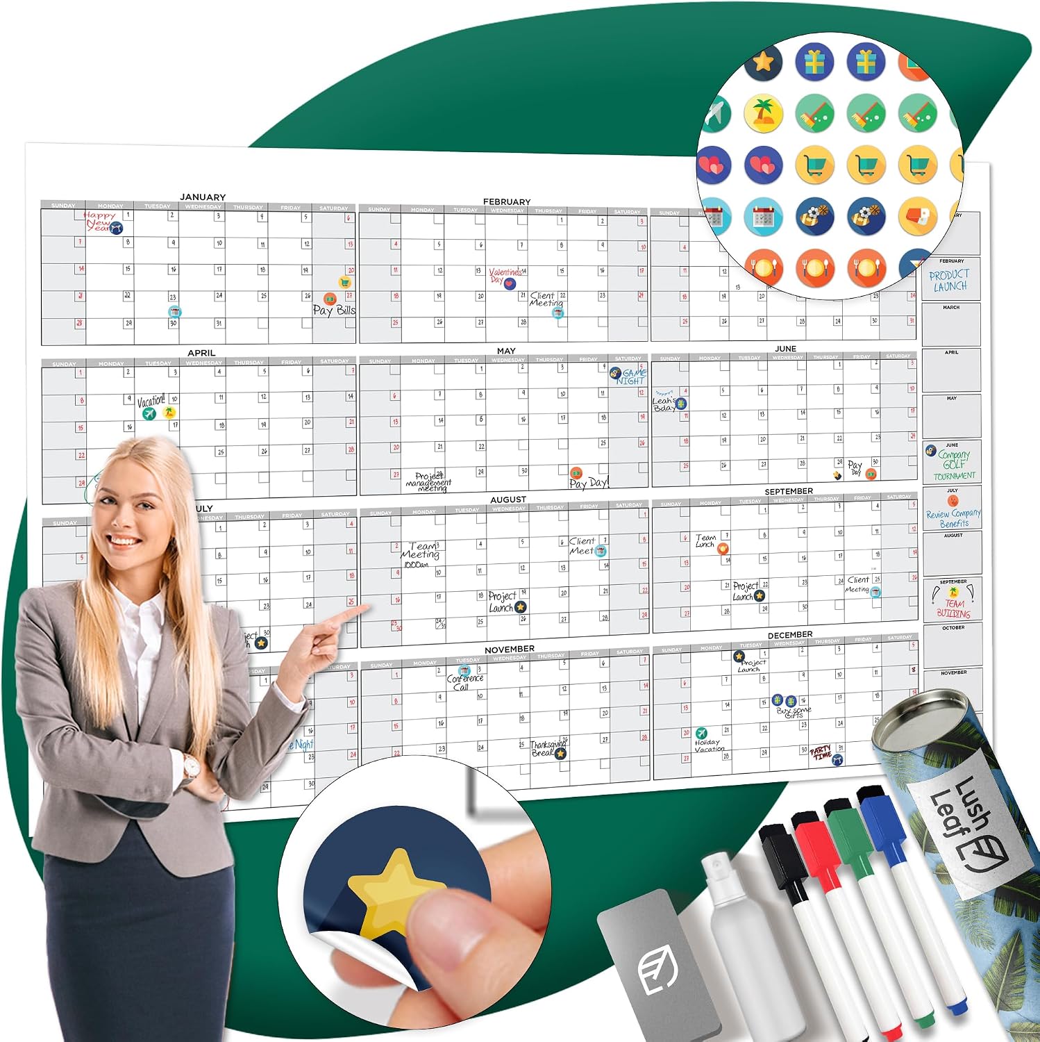 Large Dry Erase Calendar for Wall - 38" x 58" Yearly Wall Planner