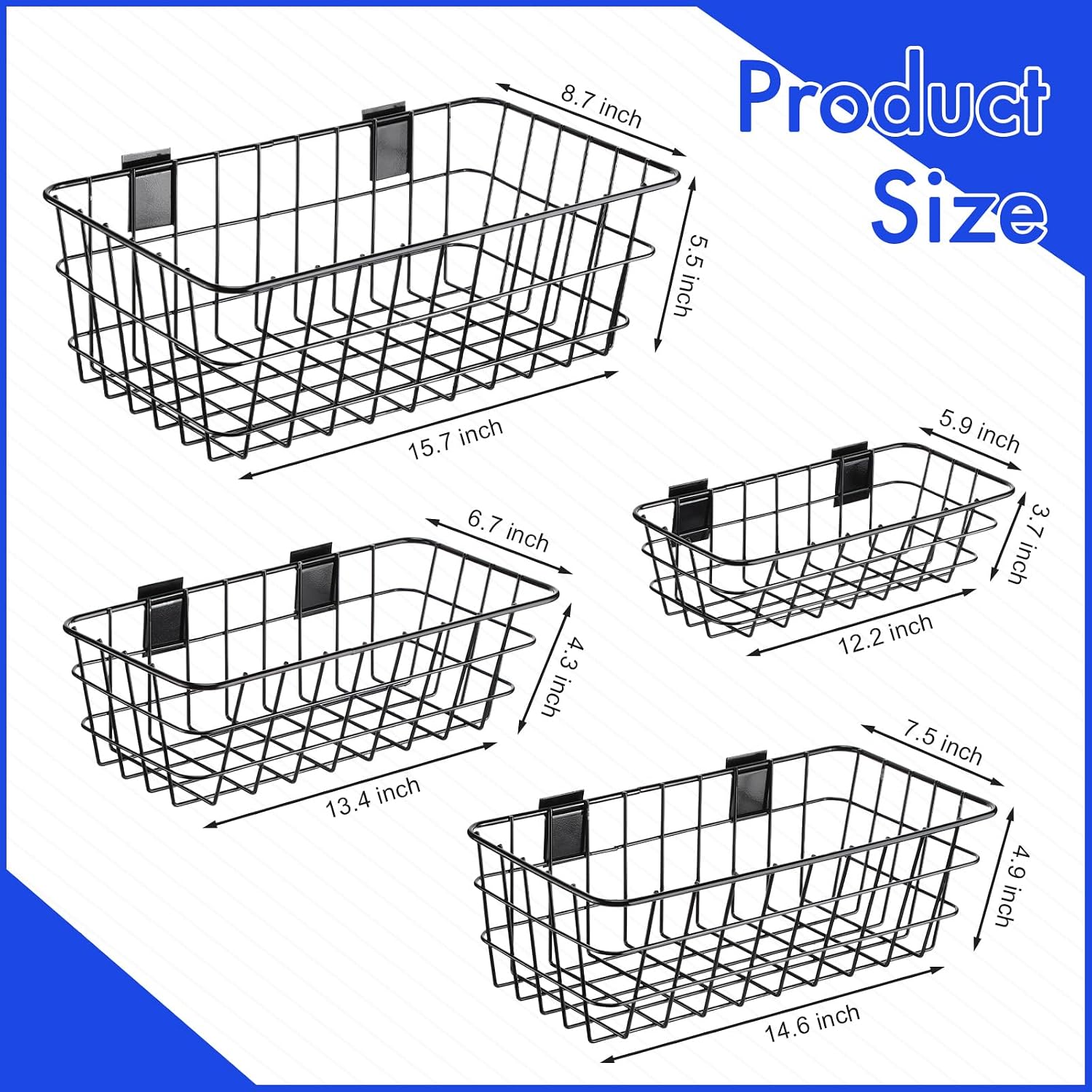 Layhit 4 Pcs Slatwall Baskets, Metal Wall Mounted Slatwall Panel Hanging Wire Basket Storage Baskets Ventilated Slatwall Accessories for Shops, Rooms Storage Display Decor Organizing Supplies, Black