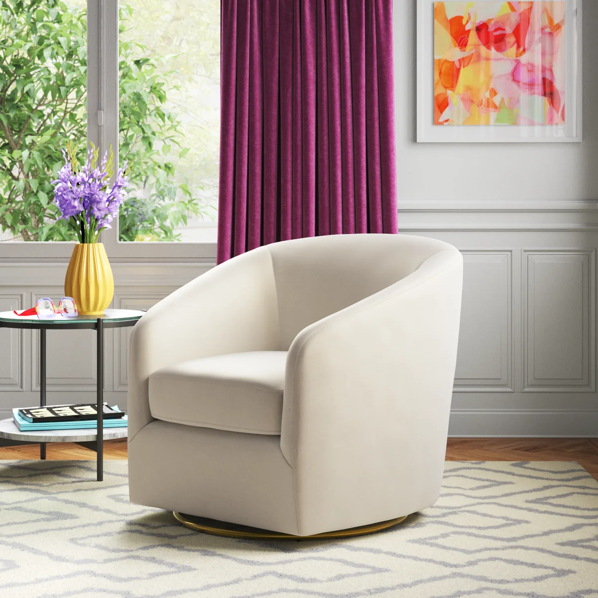 (Green in color)Holden 31.5" Wide Velvet Swivel Barrel Chair