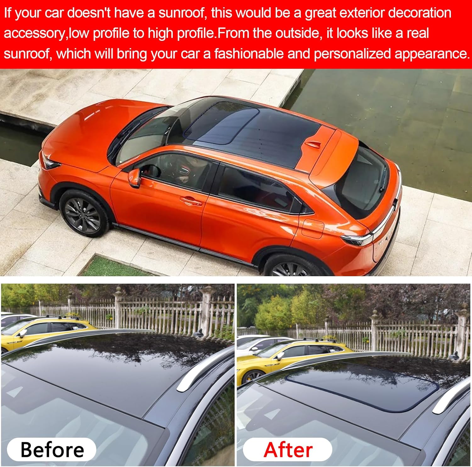 Simulation Sunroof Sticker Vinyl Sunroof Window Protector Film Panoramic Fake Sunroof Exterior Decorative Decal Car Decoration Styling Universal for SUV(15.7”x31.5”)