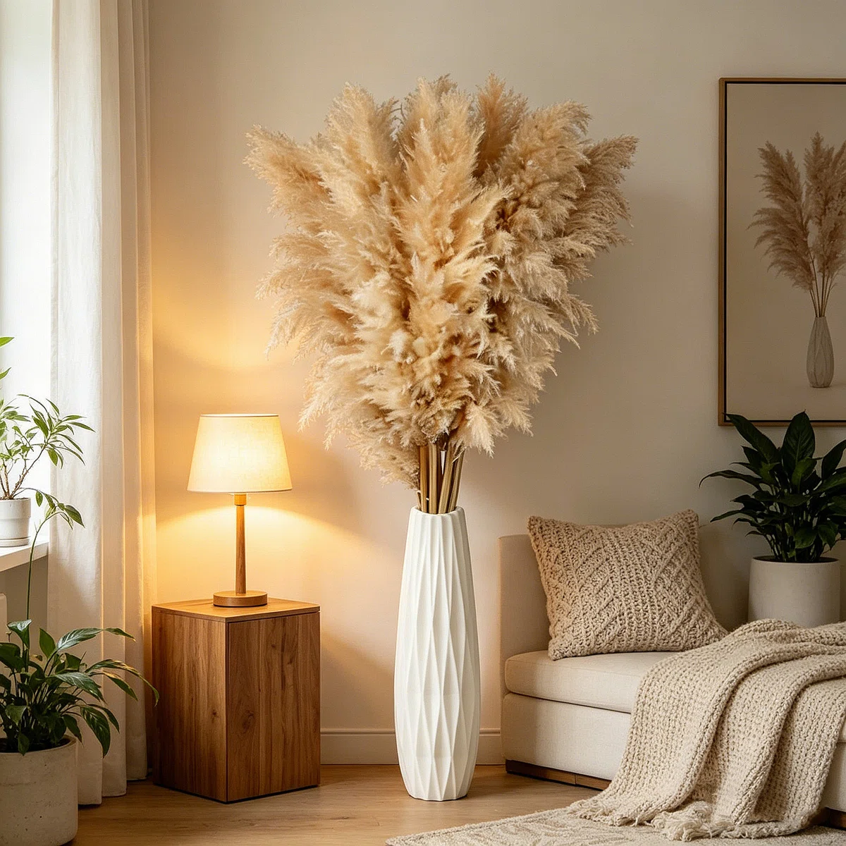 55 Inch 15 Pcs Natural Dried Pampas Grass – Extra Large Fluffy Brown Tall Pompas Grass For Floor Vase, Boho Farmhouse Living Room Entryway Wedding Home Decor (Plumes Over 30")