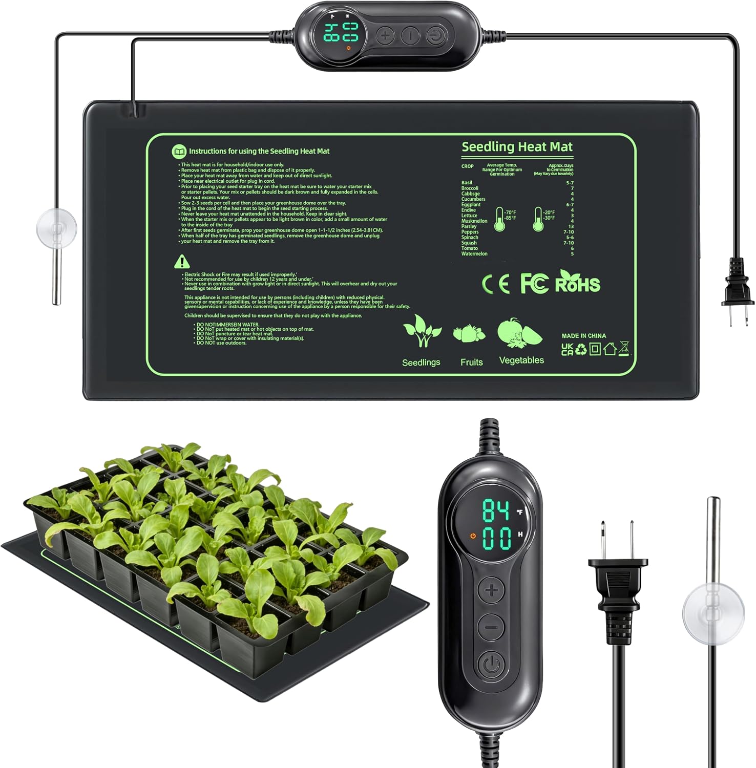 Seedling Heat Mat with Temperature and 24h Timer Controller
