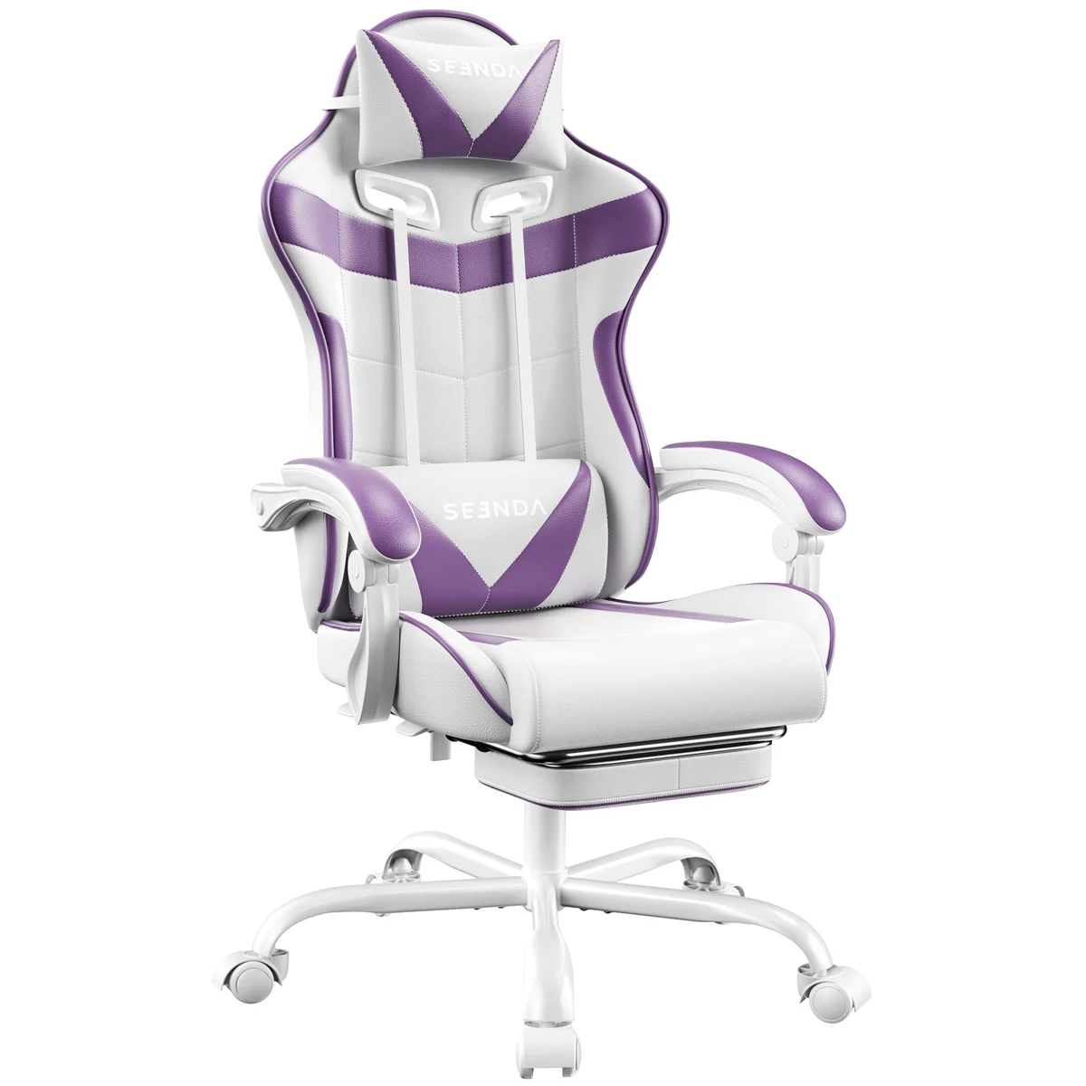Adjustable Reclining Ergonomic Faux Leather Swiveling Pc & Racing Game Chair With Footrest