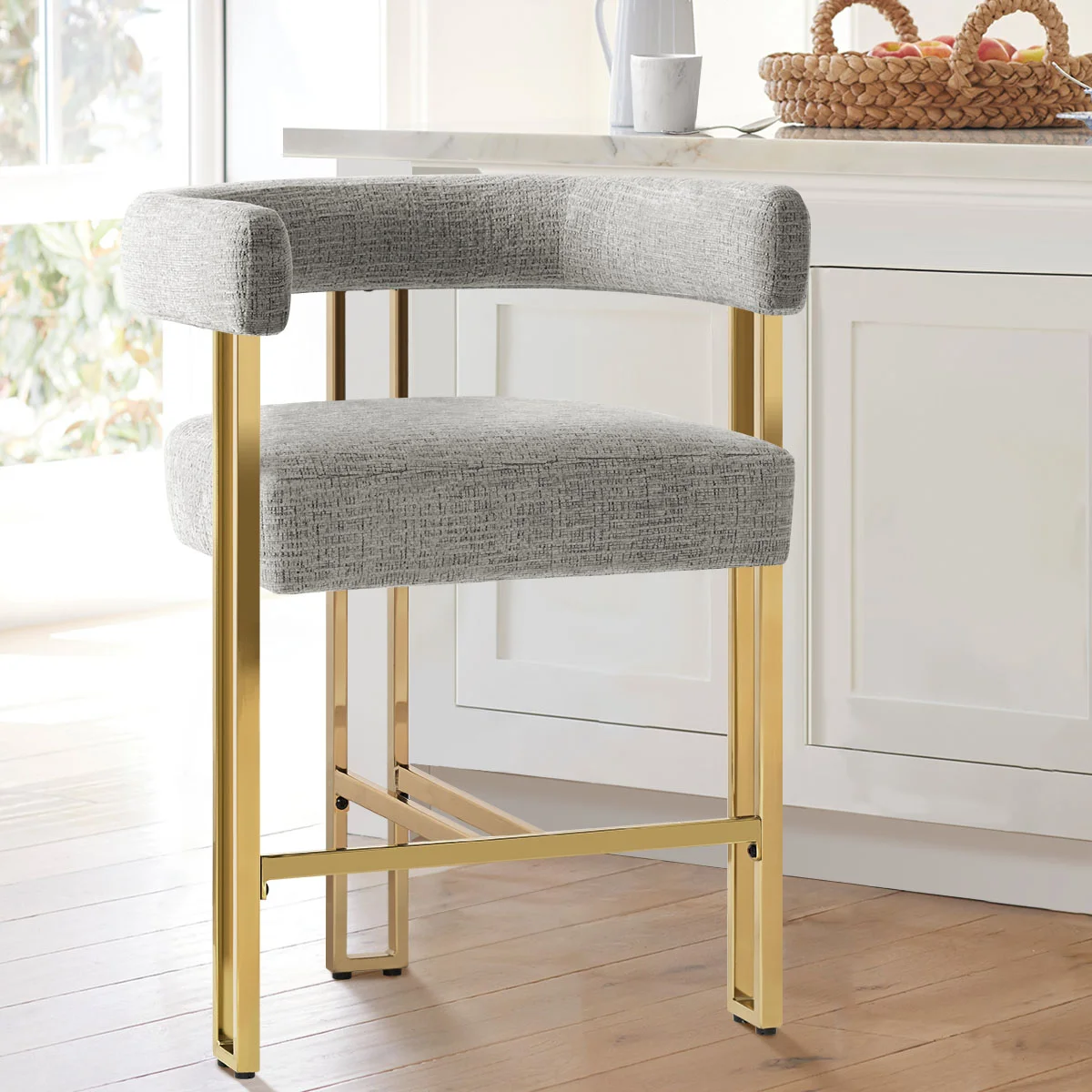 25" Upholstered Gold Chenille Arm Counter Stool