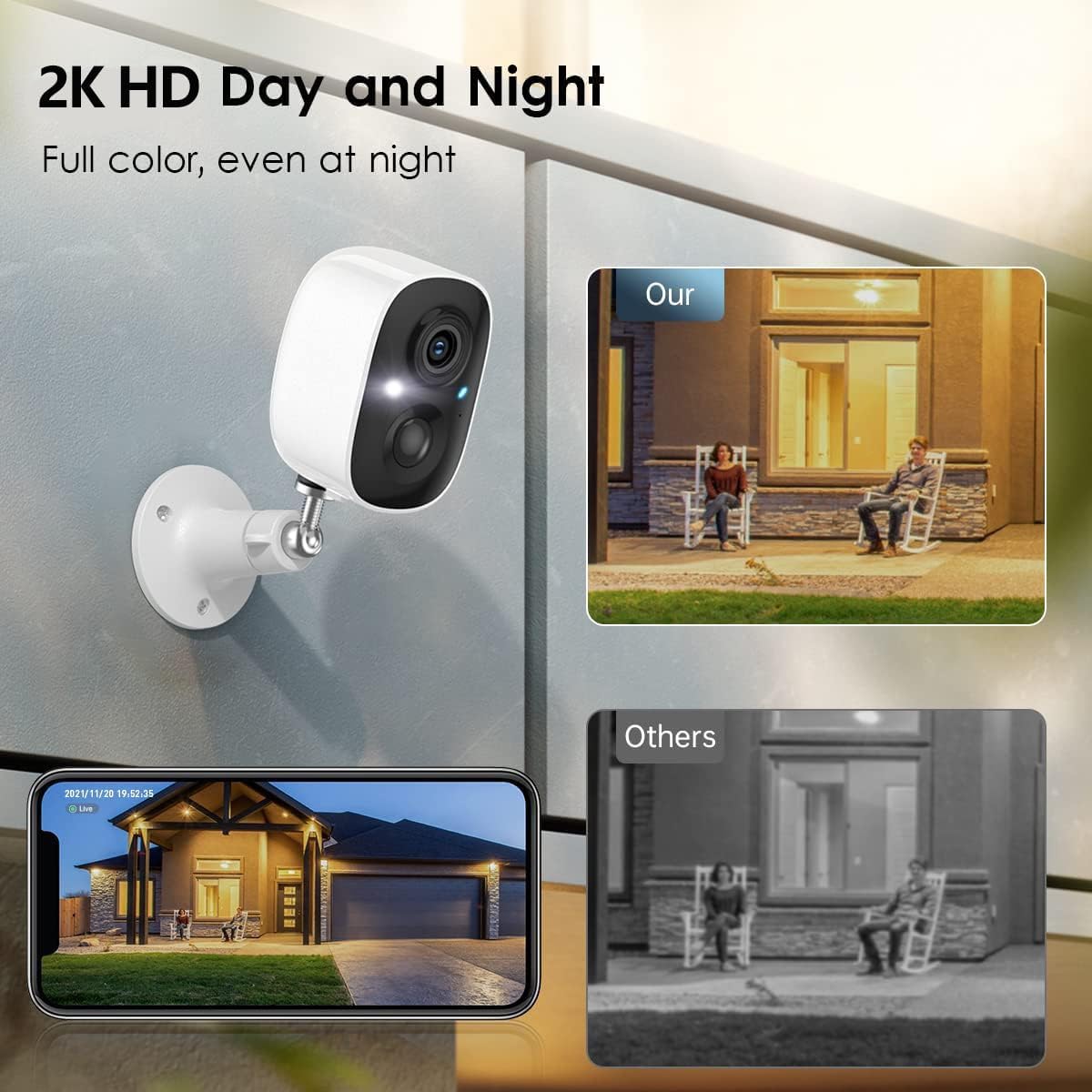 Security Camera Wireless Outdoor, Outdoor Camera Wireless 2-Way Talk Battery Powered Wi-Fi Cameras for Outside and Indoor 2K Night Vision AI Motion Detection Spotlight Siren Alarm IP65 Weatherproof