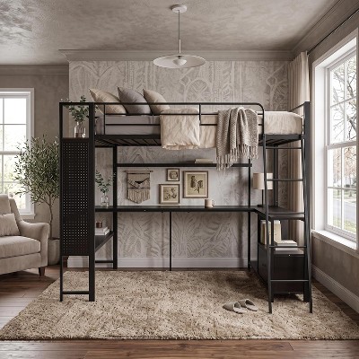 Unbranded Metal Loft Bed with Integrated Desk and Storage