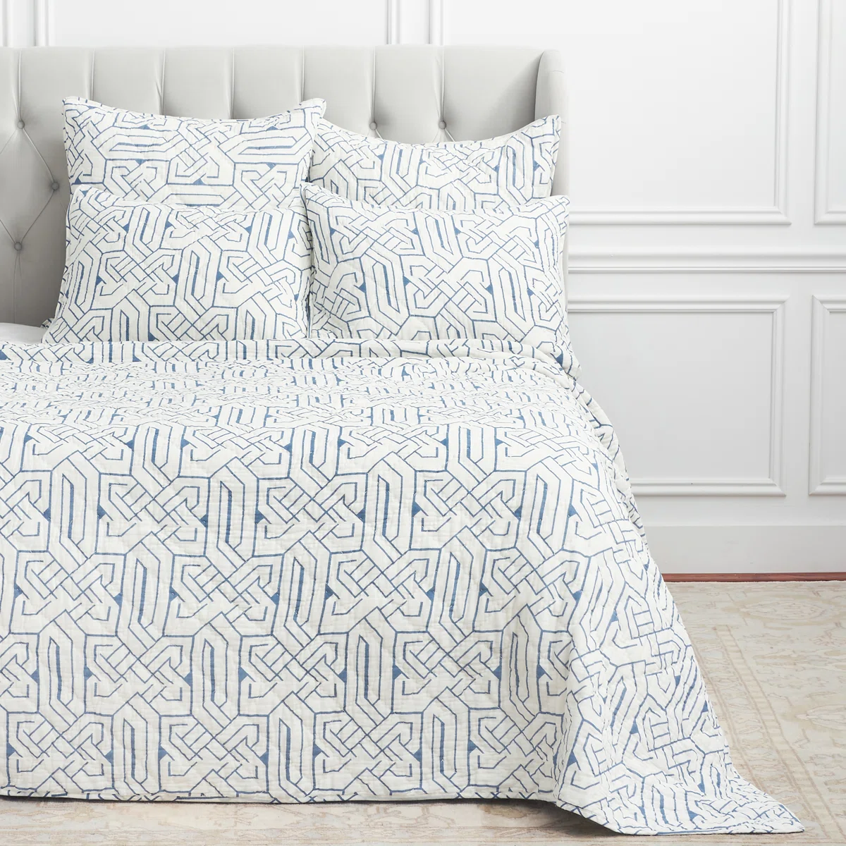 Marlowe Grey Cotton Reversible Quilt Set
