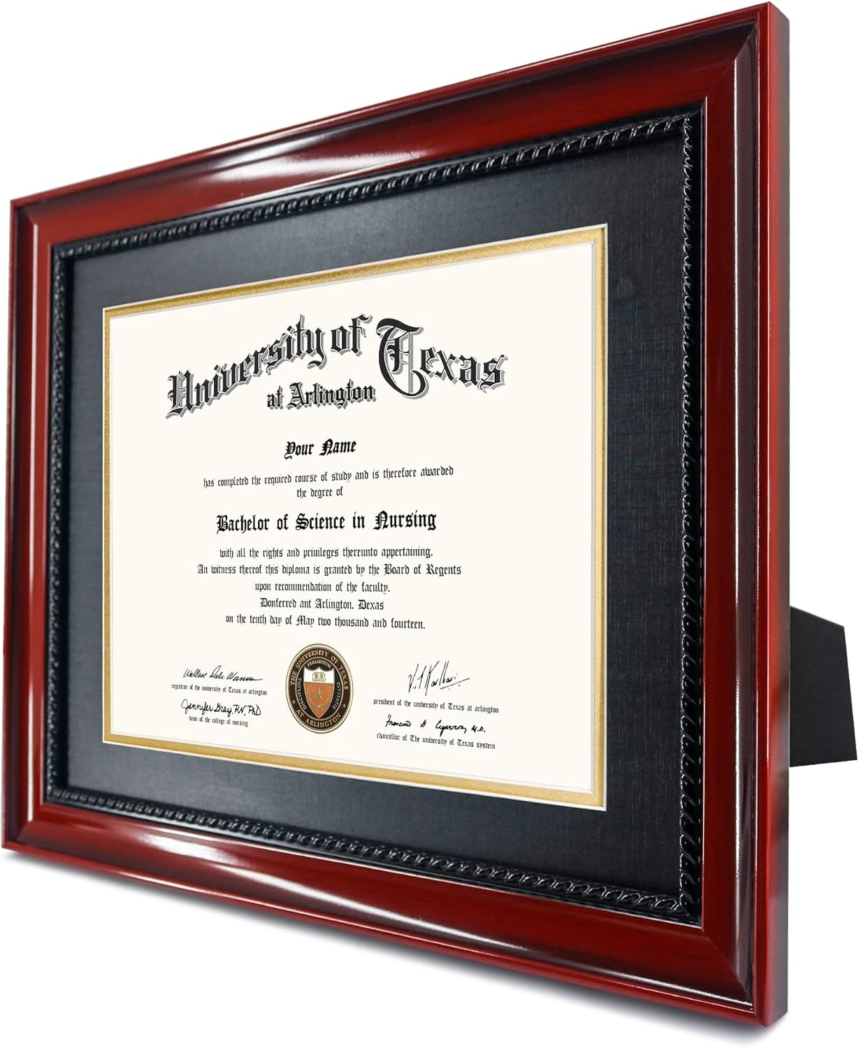 GMFrames 8.5x11 Diploma Degree Frame with Mat or Display 11x14 Certificates without Mat,Solid Wood,Cherry Finish with Intricate Black Rope Detail,UV Protection Acrylic Cherry 11x14 for 8.5x11 with Mat