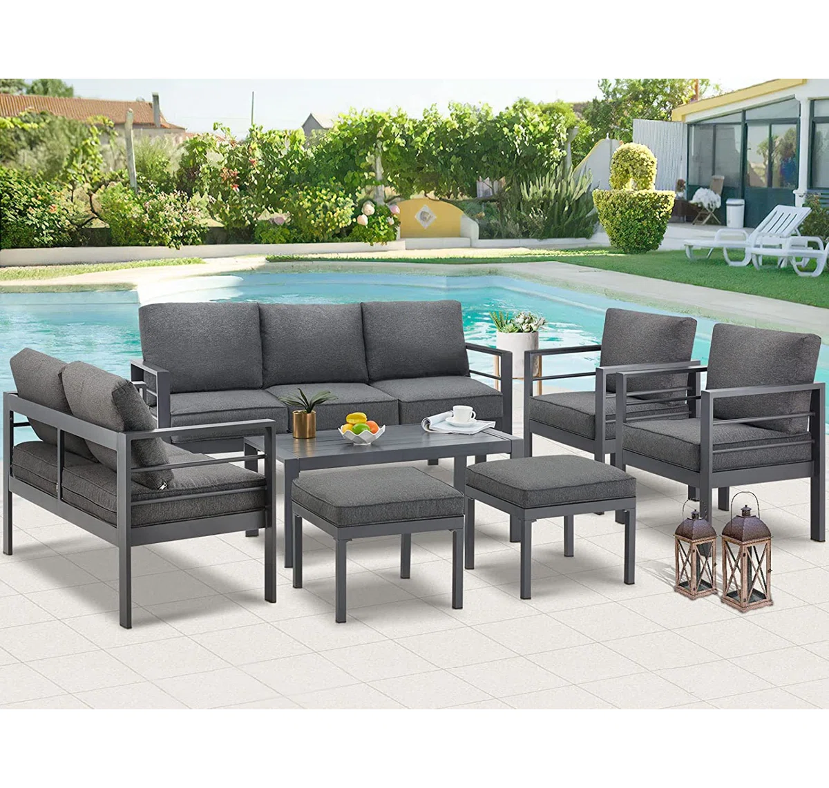INCOMPLETE, box 3/3 Charlsa Metal 9 - Person Seating Group with Cushions