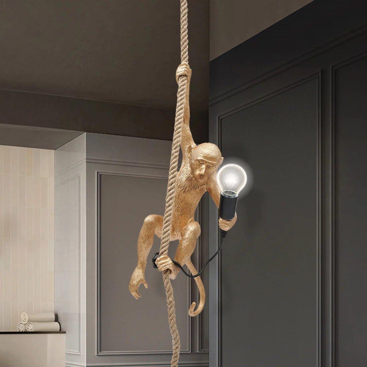 Resin Hemp Rope Monkey Pendant Light