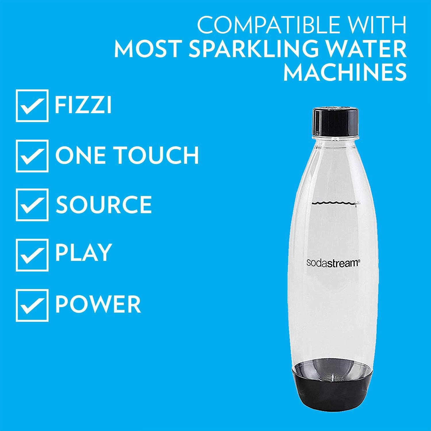SodaStream Black 1L Slim Carbonating Bottles Twin Pack, Pack of 2 Black 1L Pack Of 2