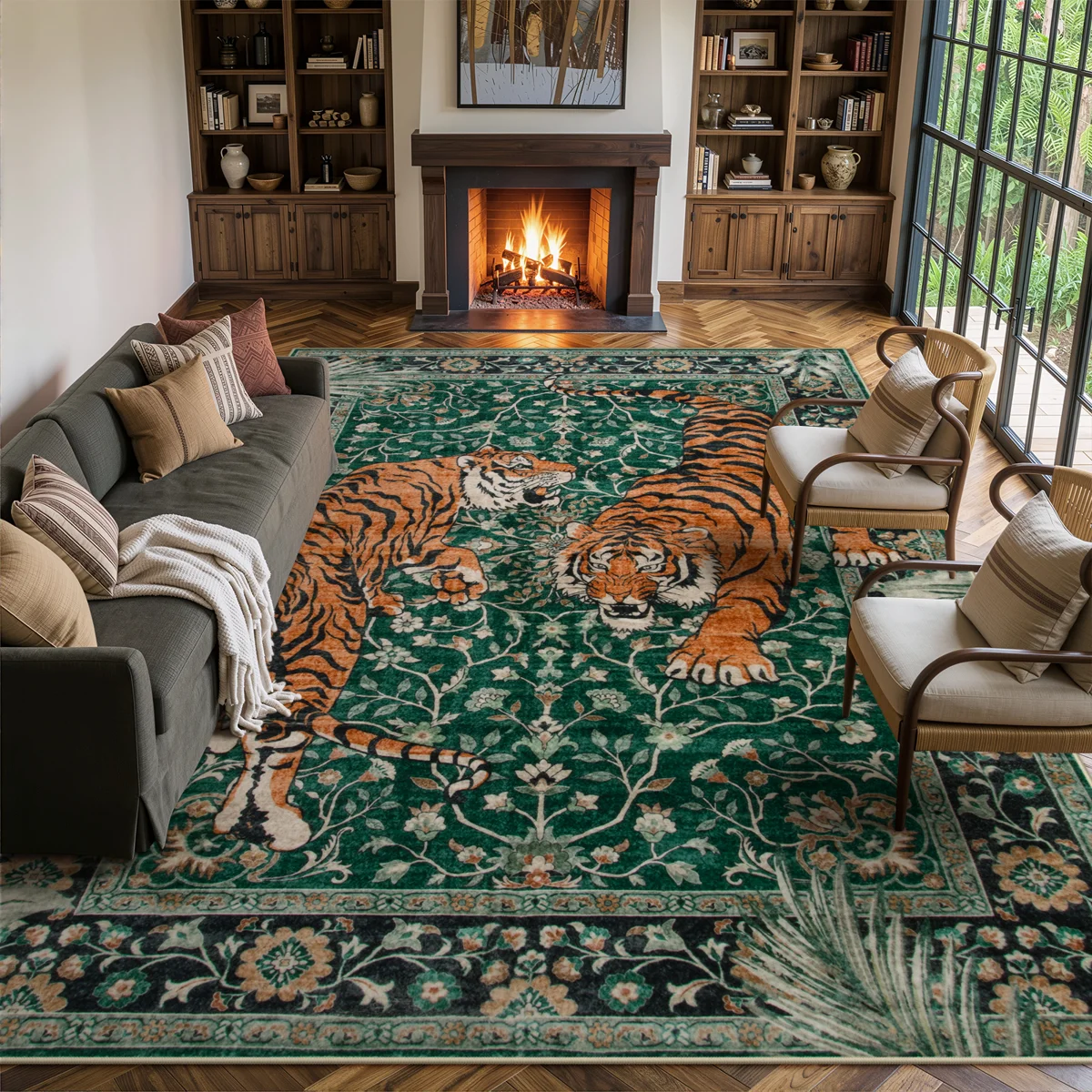 Goldene Oriental Tiger Vintage Washable Area Rug - Soft Cashmere Carpet for Living Room, Bedroom, or Office