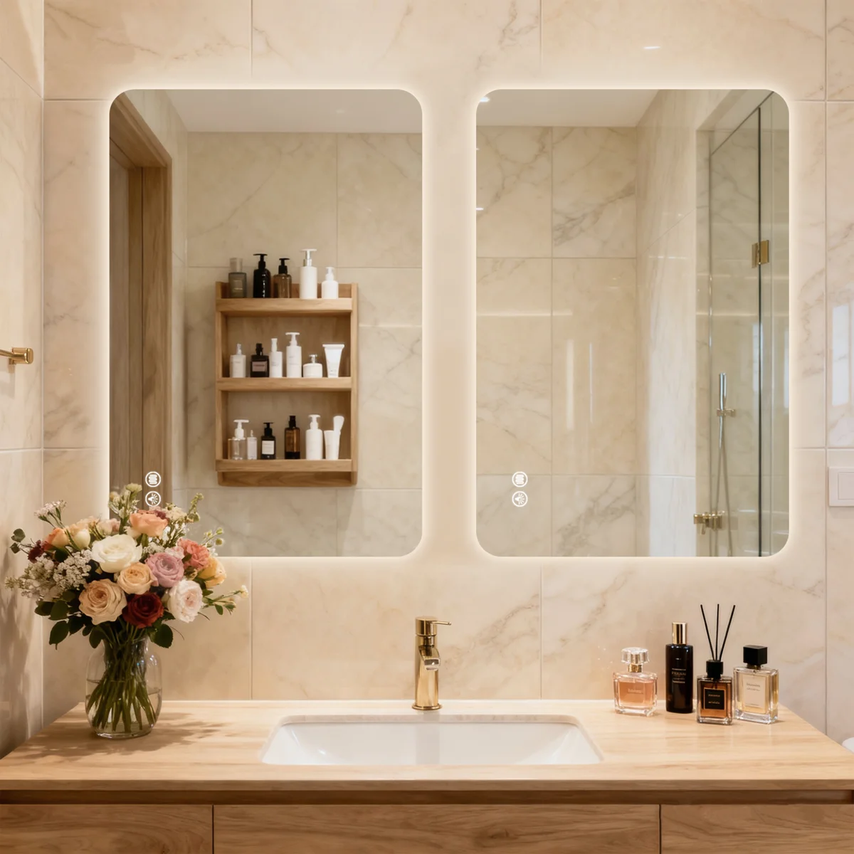 Frameless Dimmable Bathroom LED Mirror with Anti-Fog & 3 Colors Adjustable