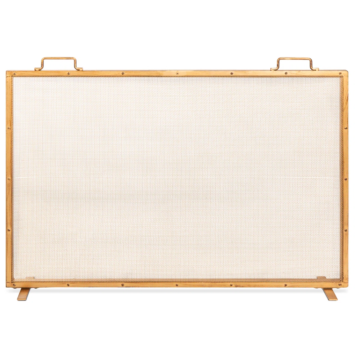 Cassiano 38x27in Single Panel Fireplace Screen Handcrafted Steel Mesh Spark Guard w/ Handles