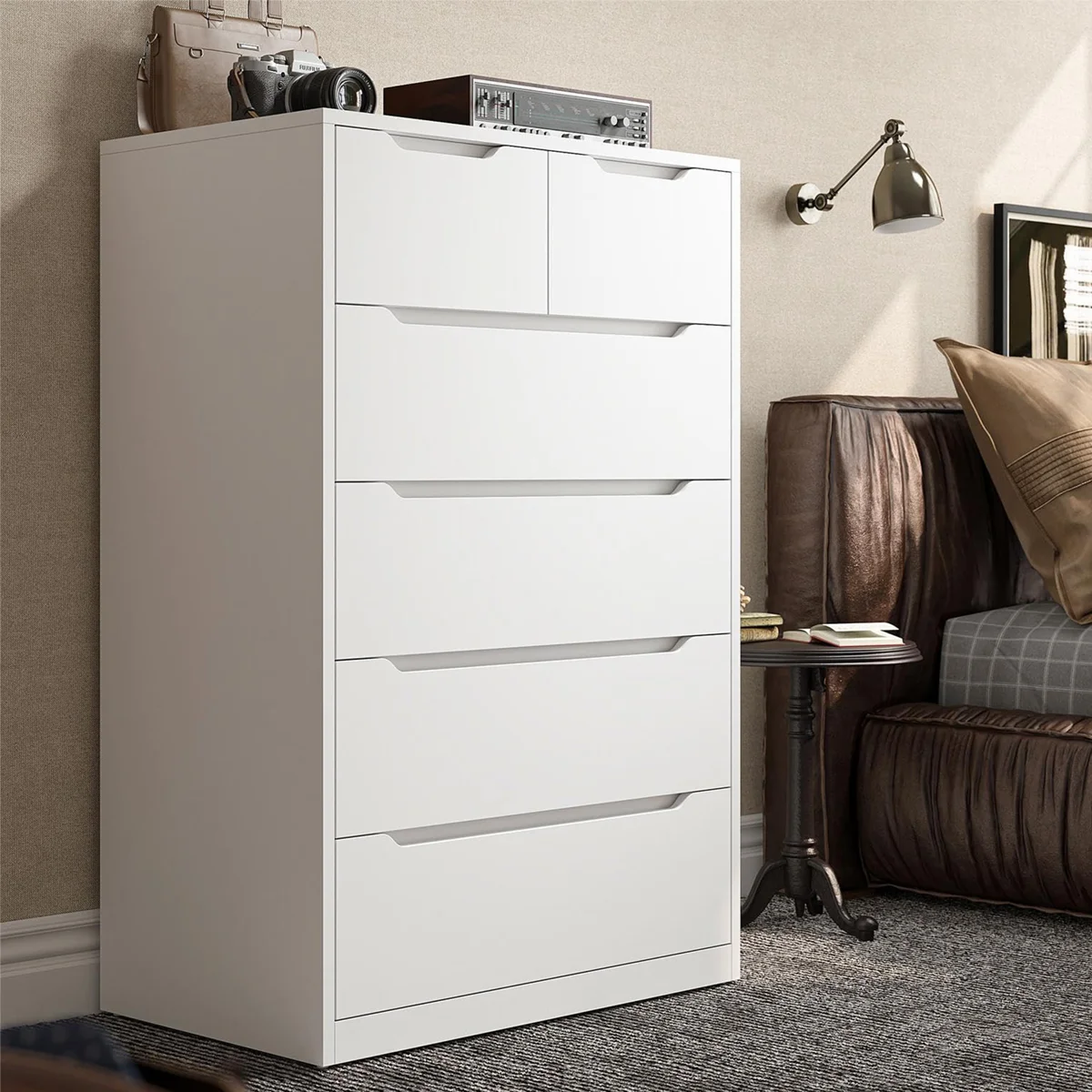 Brichelle 6 - Drawer Dresser, Wood Dressers & Chests of Drawers with Smooth Metal Rail and Wider Trapezoidal Base for Enhanced Stability