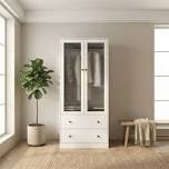 (incomplete. box A only) 20 D Armoire Wardrobe Closet With Fluted Glass And Drawers, 71 H Clothing Storage Cabinet With Hanging Rod And Soft-Close Doors